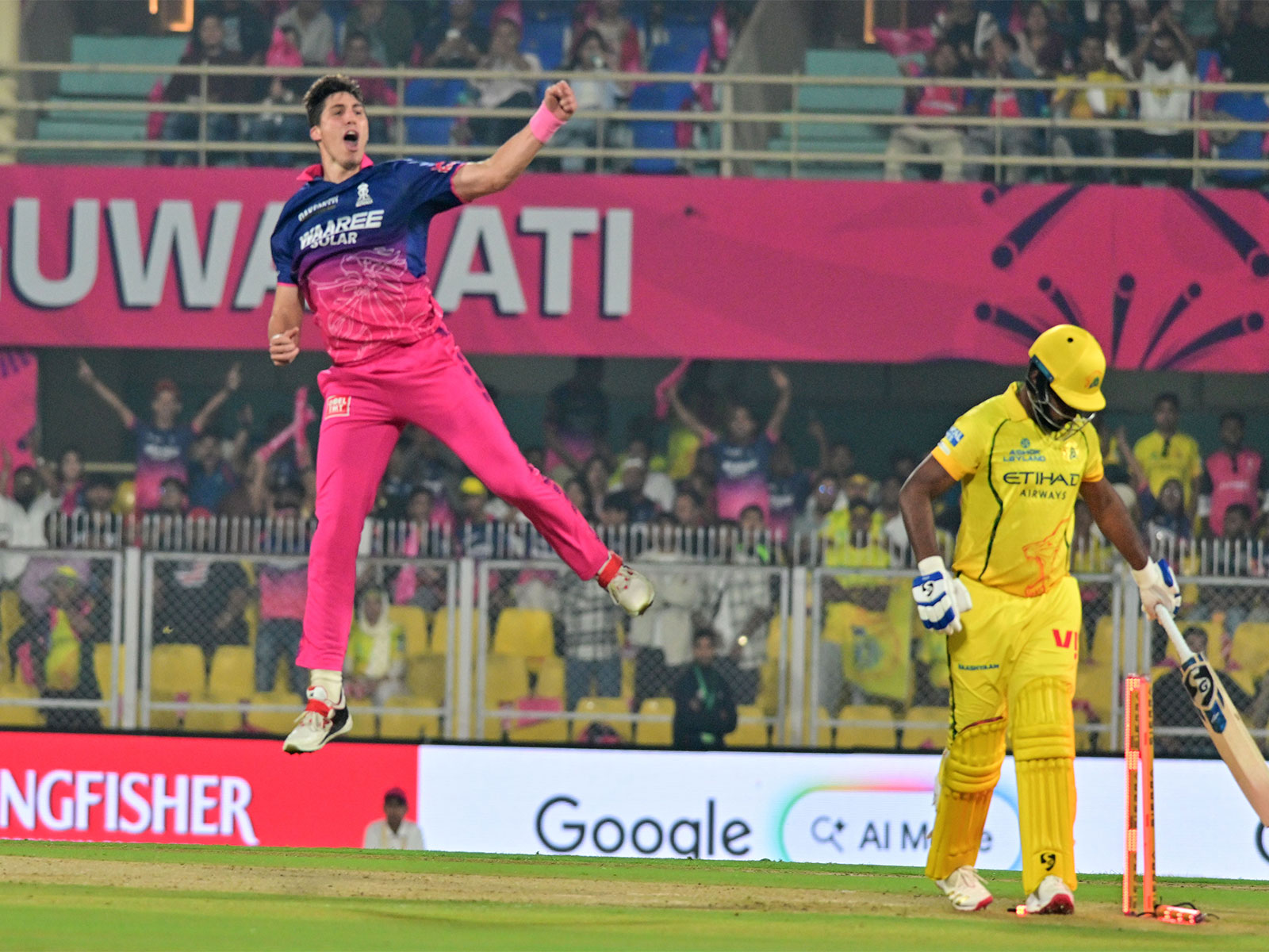 RR speedster Nandre Burger celebrating (Photo: ANI)