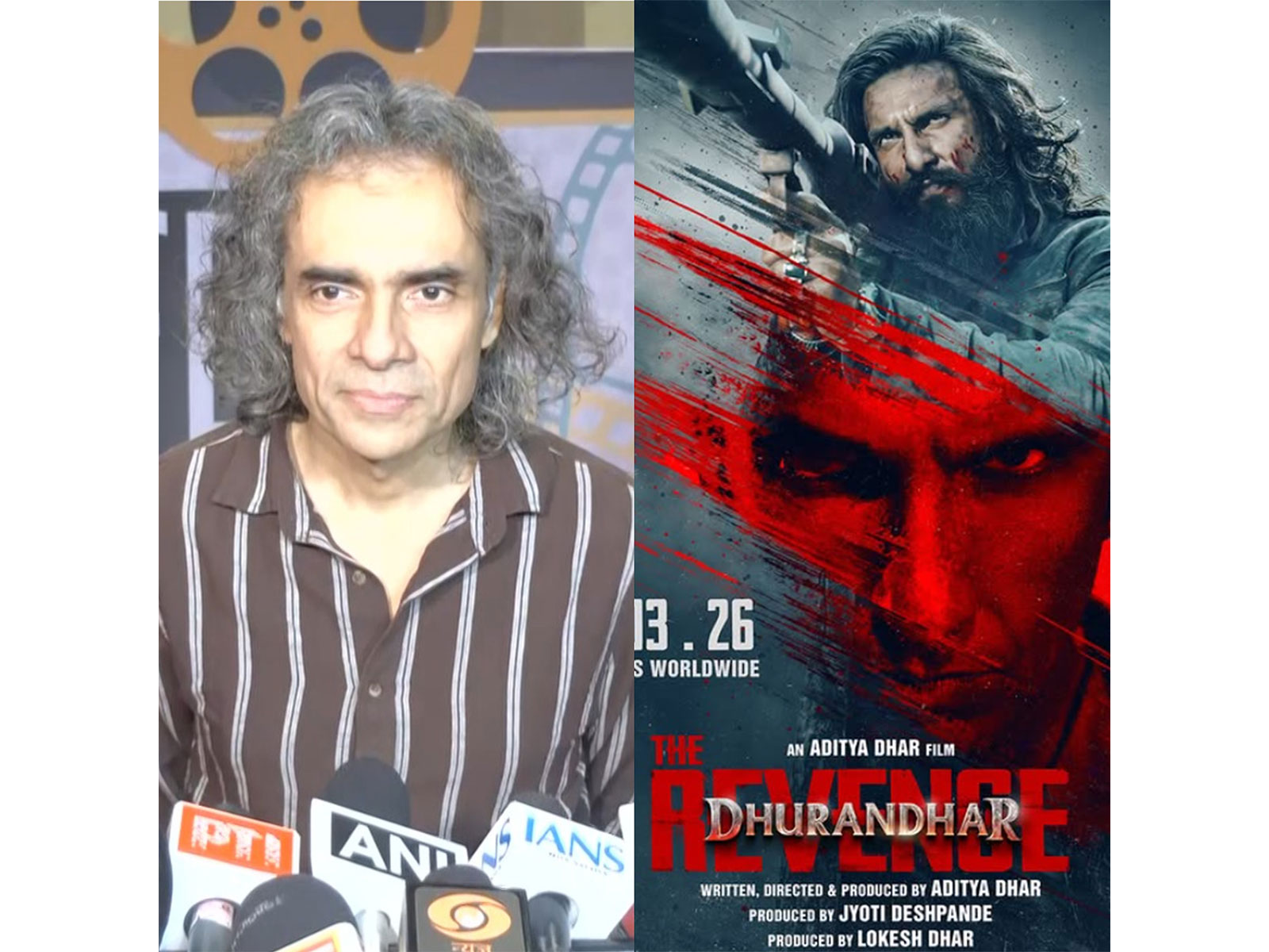 Imtiaz Ali (Photo/ANI) and Dhurandhar poster (Photo/Instagram@officialjiostudios)