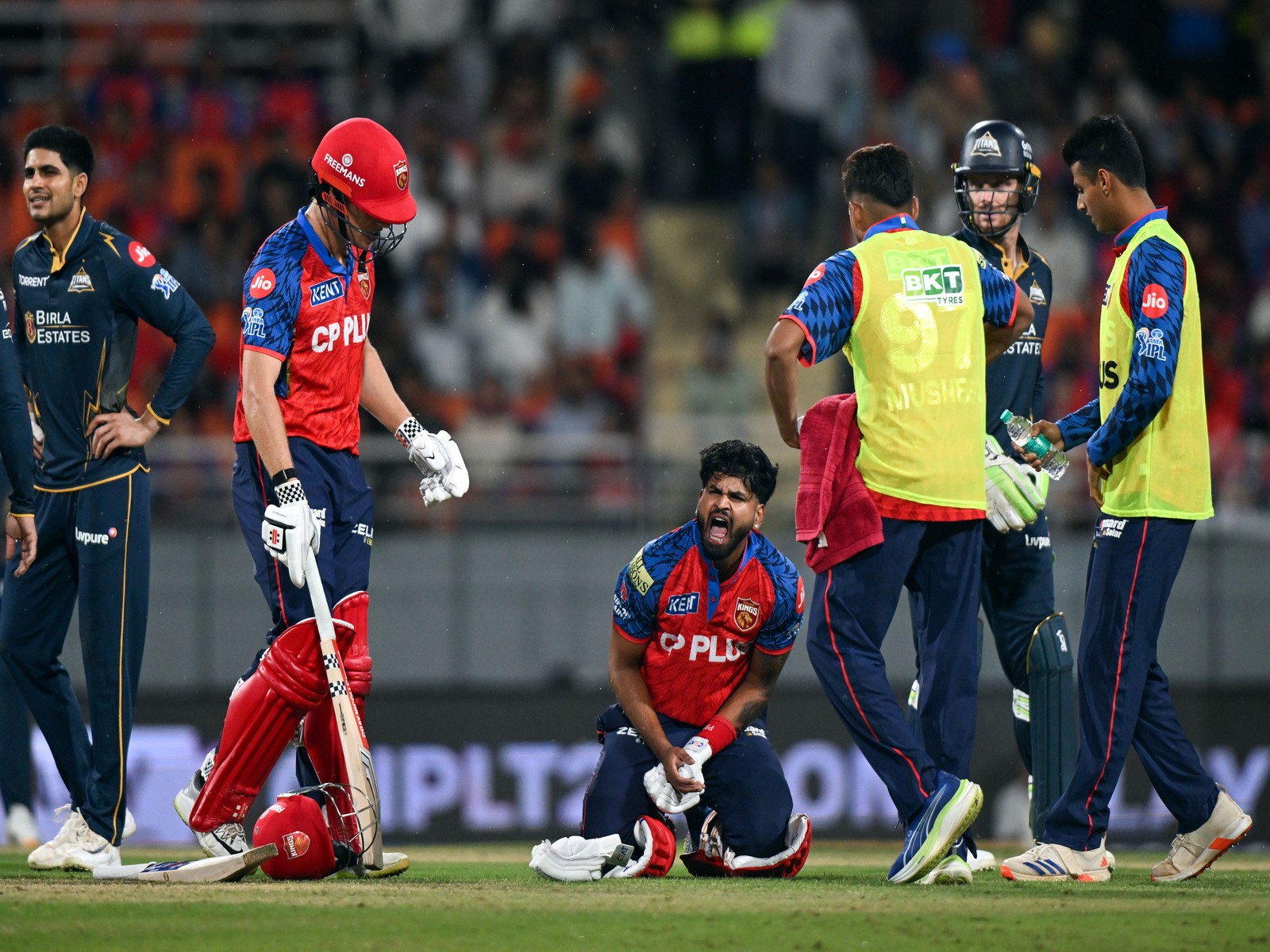 Shreyas Iyer in pain after being hit on his wrist by a Connolly shot. (Photo: ANI) Shreyas Iyer in pain after being hit on his wrist by a Connolly shot. (Photo: ANI)