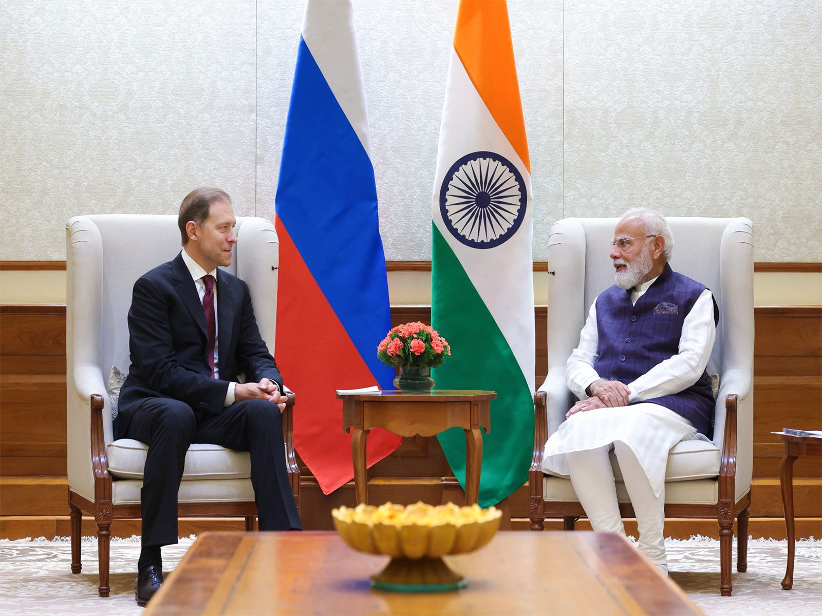 Prime Minister Narendra Modi meets Russia’s First Deputy Prime Minister Denis Manturov in New Delhi. (Photo: X/@narendramodi)