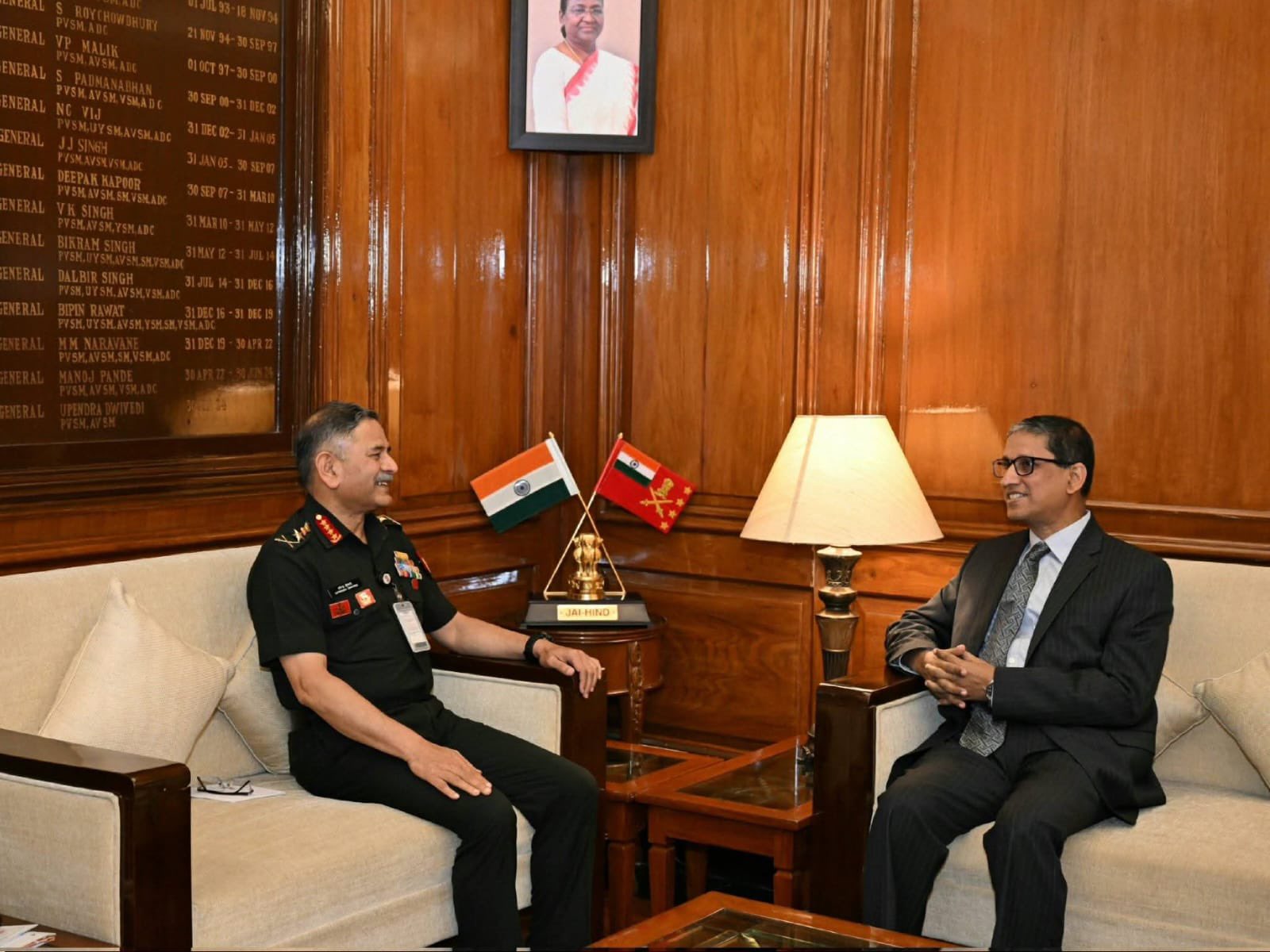 Bangladesh High Commissioner to India, Riaz Hamidullah and Chief of Defence Staff, Indian Army chief Upendra Dwivedi (Photo: X@adgpi)