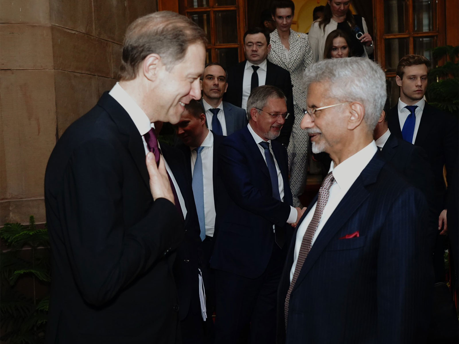 External Affairs Minister S Jaishankar meets Russia’s First Deputy Chairman Denis Manturov in New Delhi. (Photo/X@DrSJaishankar)