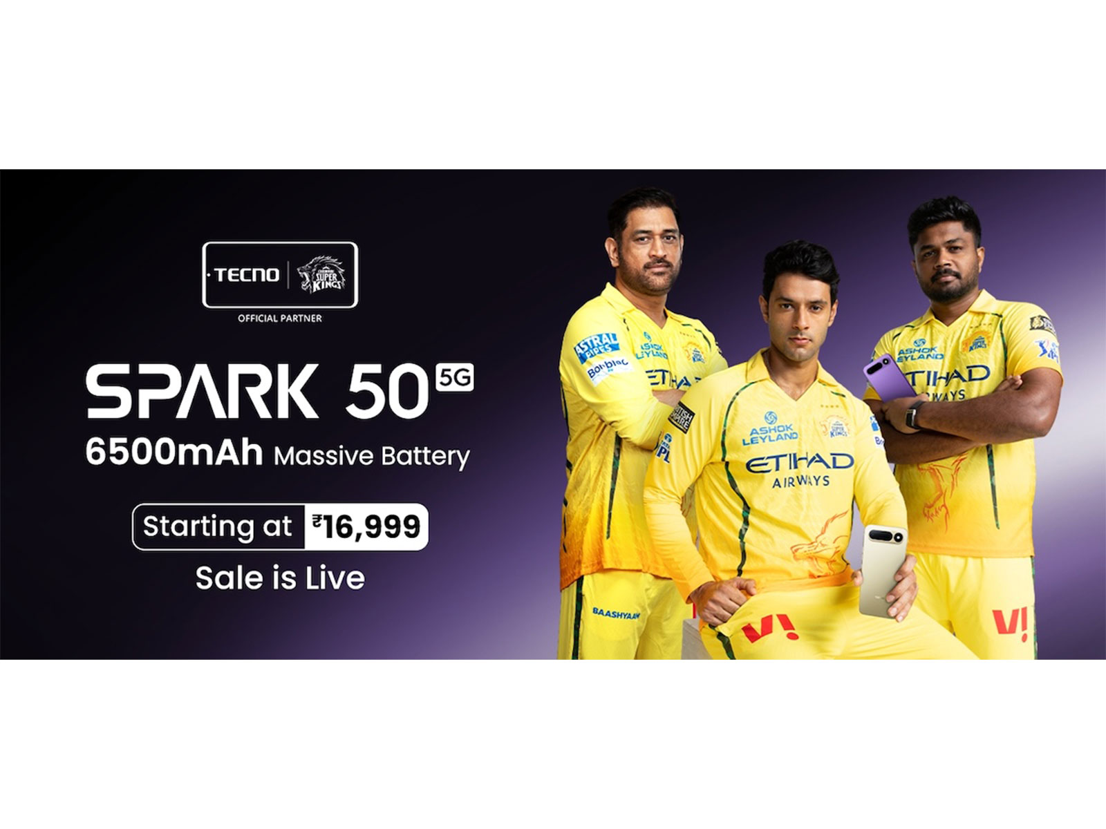 TECNO SPARK 50 5G with a massive 6500mAh battery is now on sale, starting at Rs. 16,999.