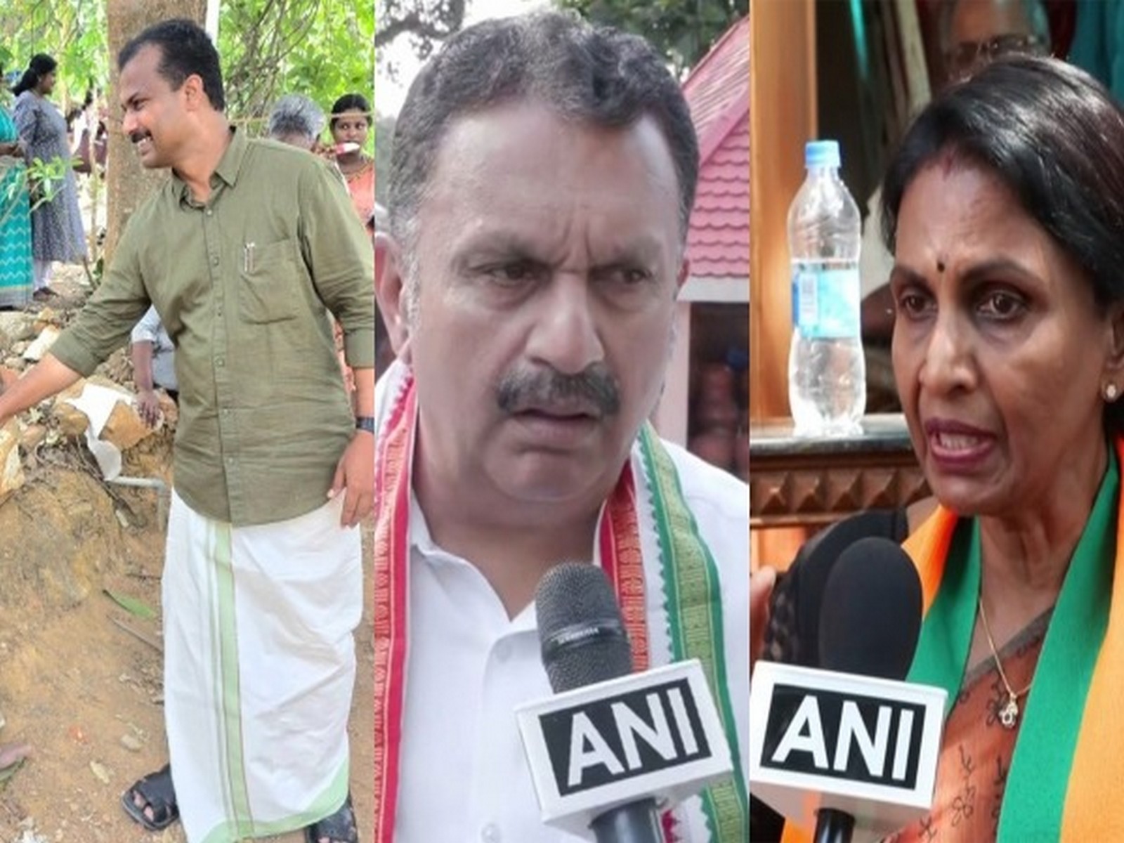LDF's VK Prasanth, UDF candidate K Muraleedharan (Centre) and BJP's R Sreelekha (right) (Photos/Social media of Prasanth and ANI)