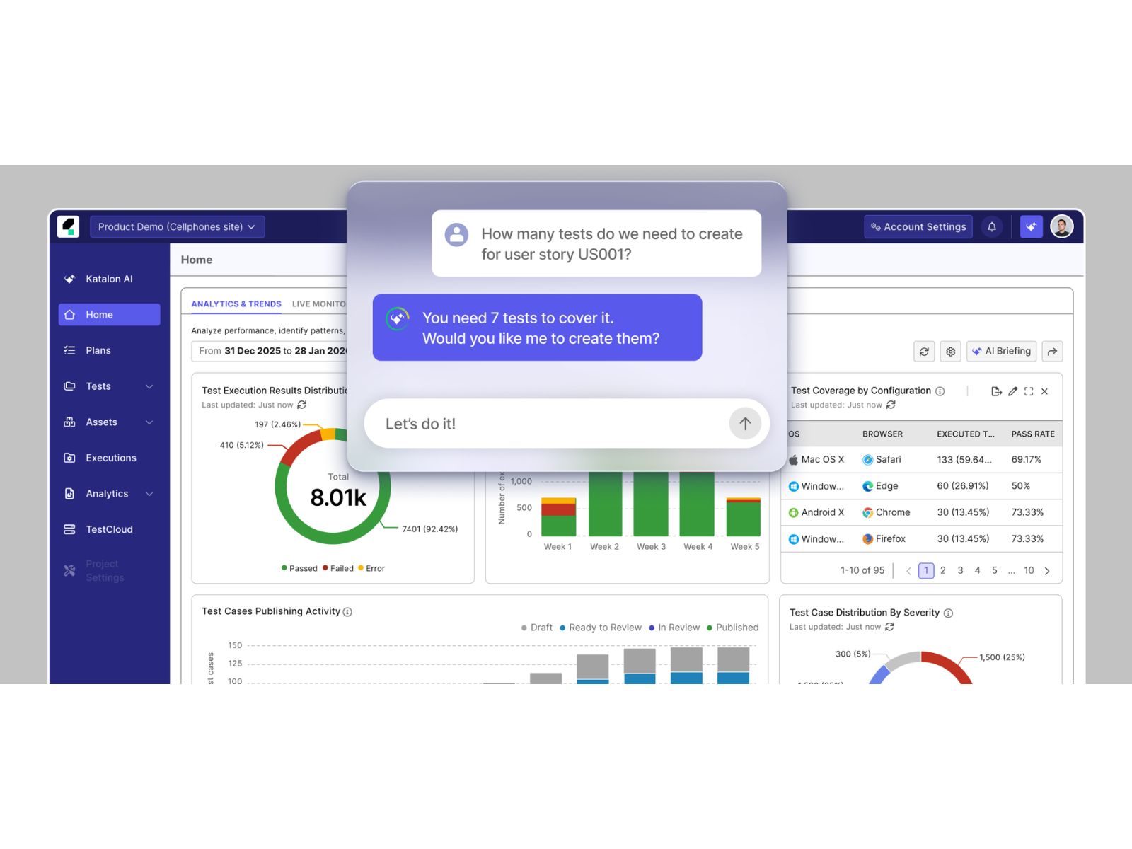 Interface of Katalon True Platform and Katalon AI Assistant. Source: Katalon Interface of Katalon True Platform and Katalon AI Assistant. Source: Katalon