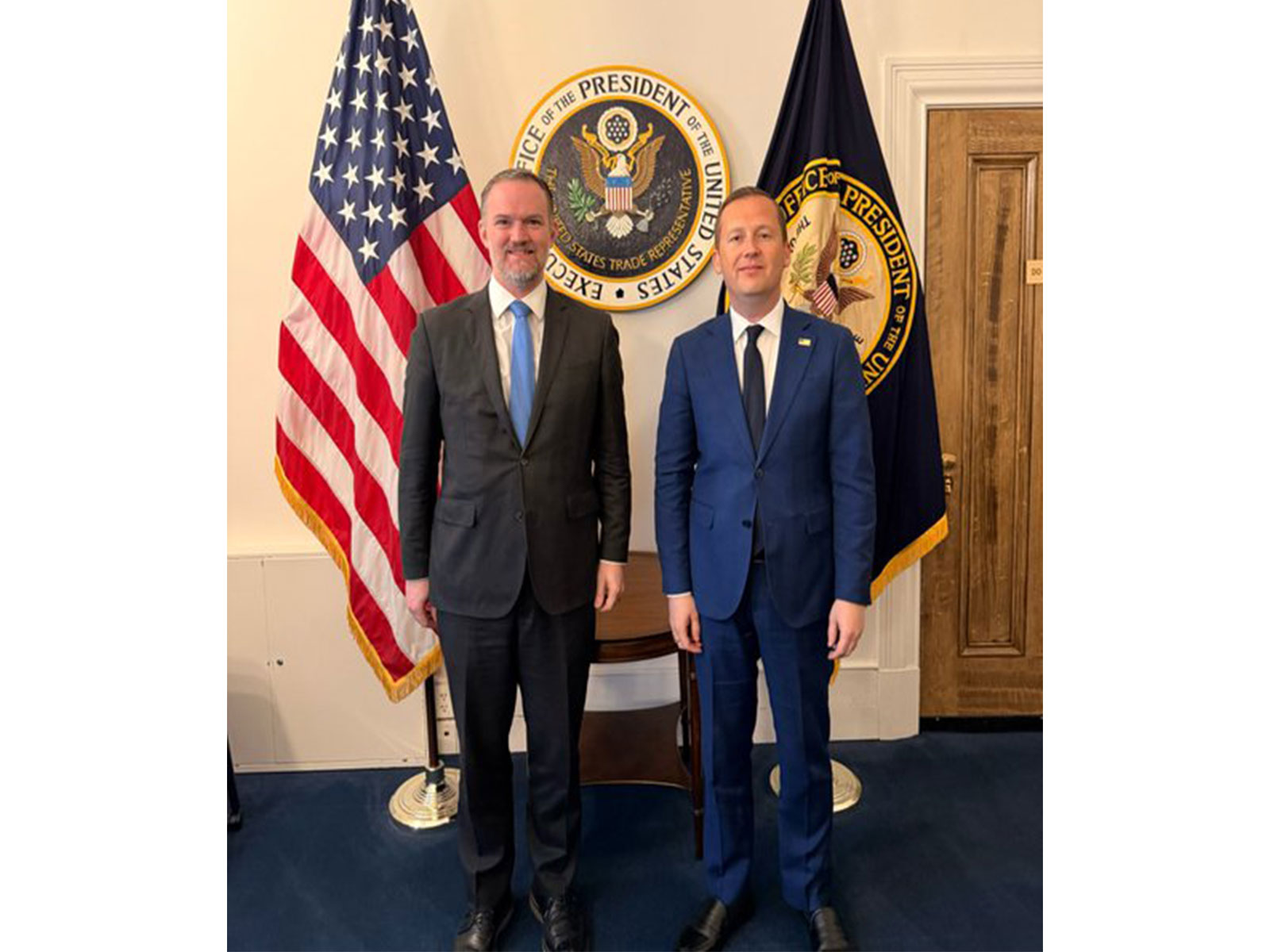 US Trade Representative Jamieson Greer and Ambassador Sergio Gor pose for a photograph. (Photo: X/@USAmbIndia) US Trade Representative Jamieson Greer and Ambassador Sergio Gor pose for a photograph. (Photo: X/@USAmbIndia)