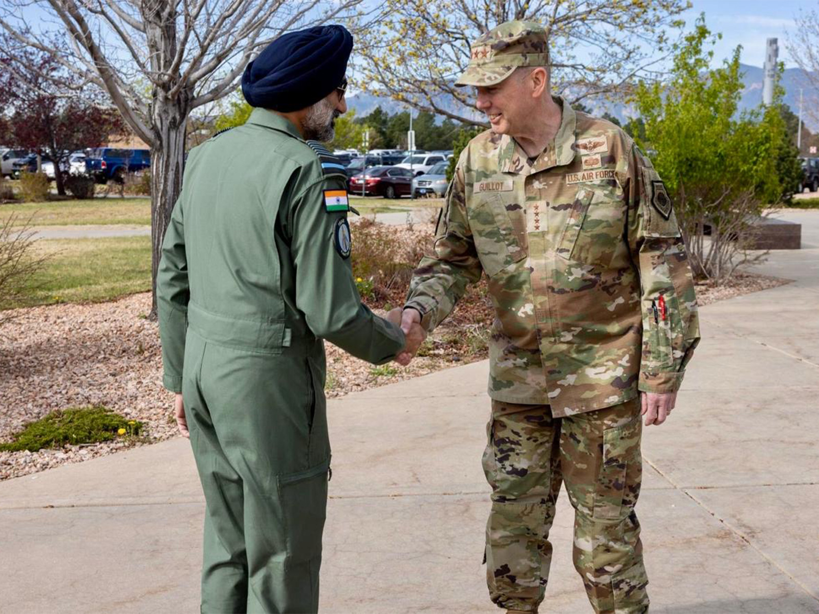 Air Chief Marshal AP Singh interacts with US NORTHCOM Commander General Gregory M Guillot during his visit to Peterson Space Force Base in the United States. (Photo: X/@IAF_MCC) Air Chief Marshal AP Singh interacts with US NORTHCOM Commander General Gregory M Guillot during his visit to Peterson Space Force Base in the United States. (Photo: X/@IAF_MCC)
