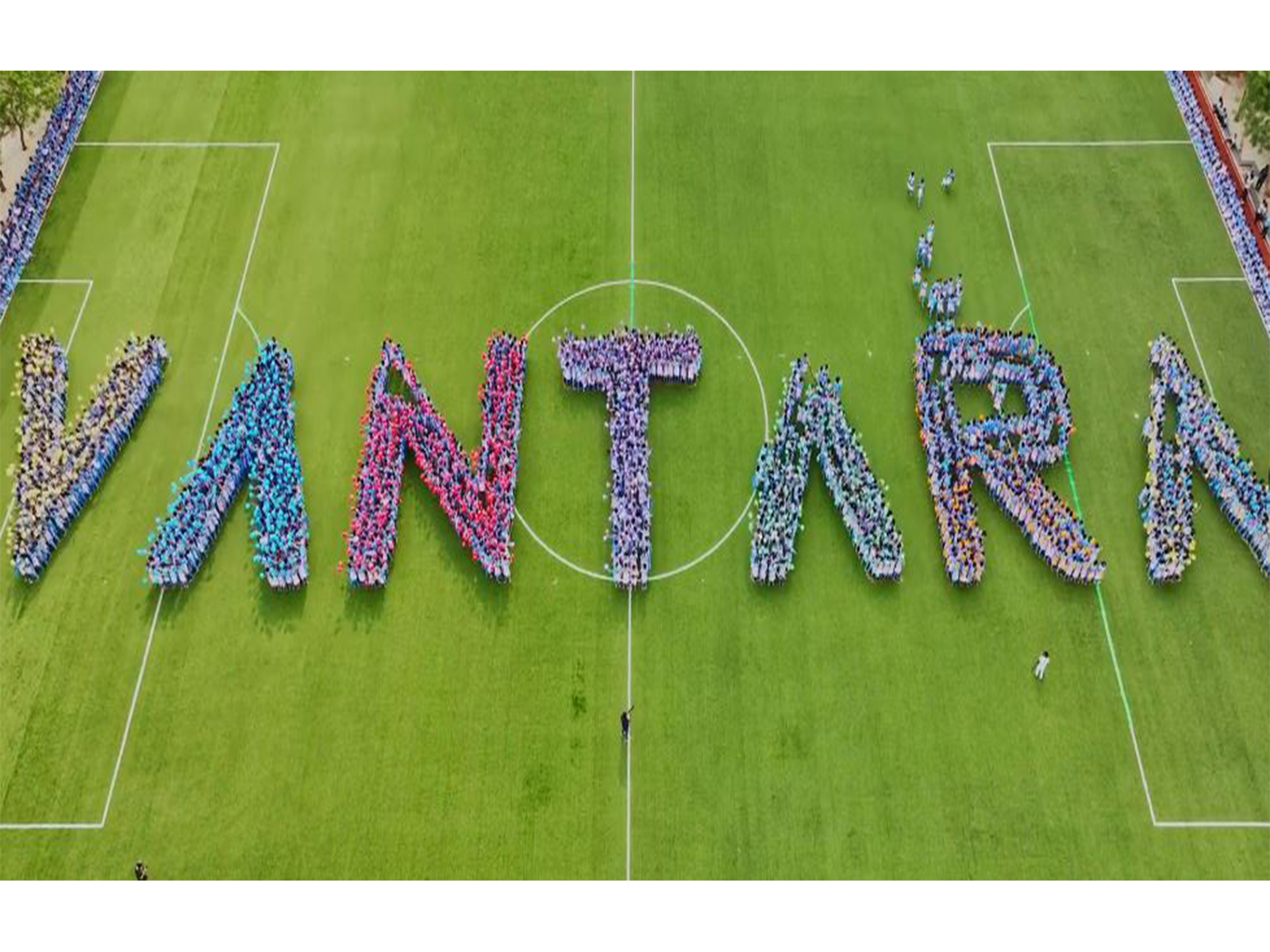 KISS students form Vantara logo to thank Anant Ambani (Photo/KISS Foundation) KISS students form Vantara logo to thank Anant Ambani (Photo/KISS Foundation)