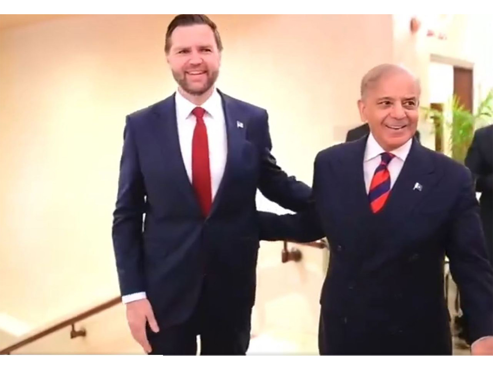 US Vice President JD Vance meets Pakistan PM Shehbaz Sharif in Islamabad during high-stakes diplomatic talks. (Photo/PTV/ANI)) US Vice President JD Vance meets Pakistan PM Shehbaz Sharif in Islamabad during high-stakes diplomatic talks. (Photo/PTV/ANI))