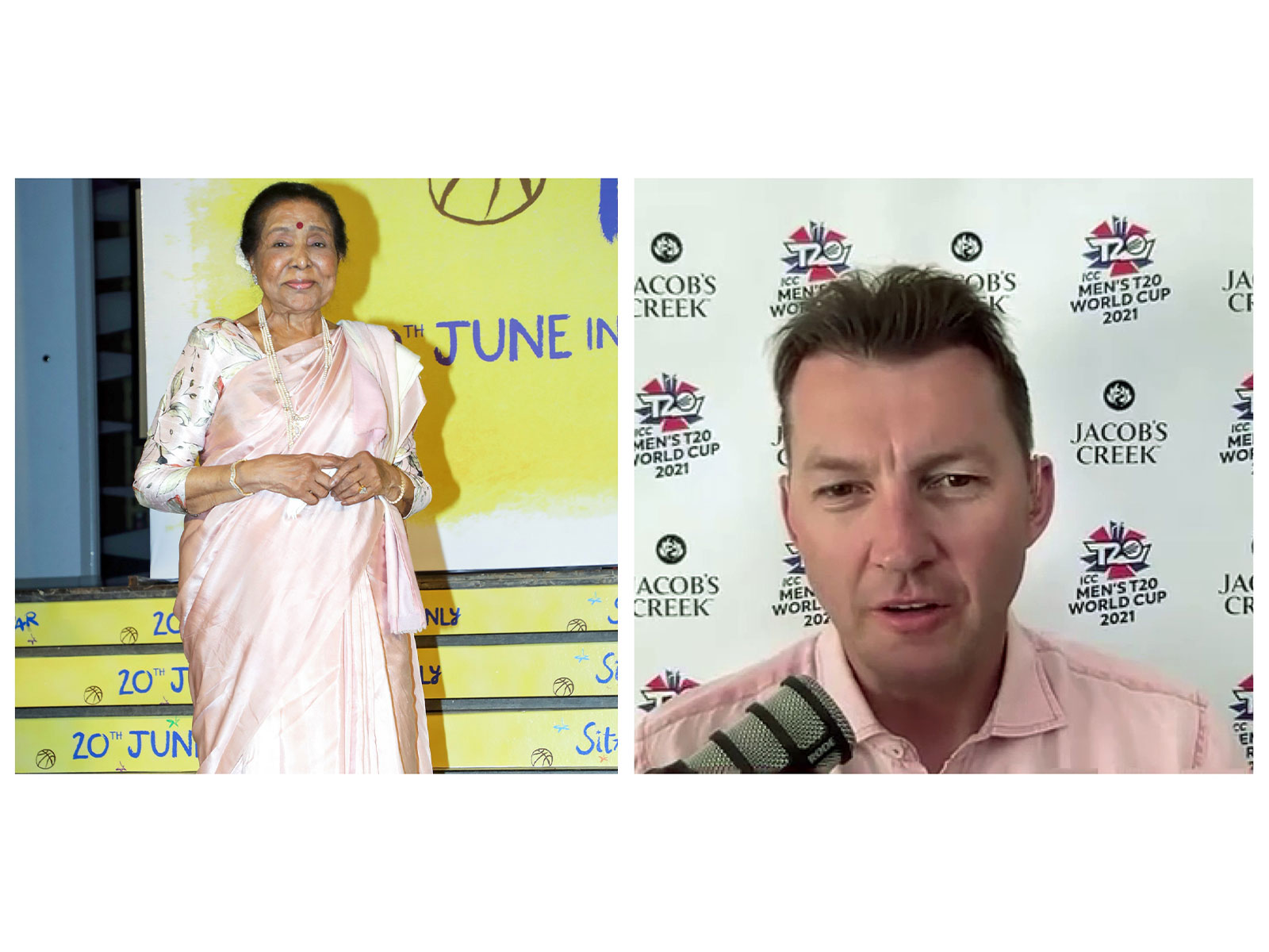 Legendary singer Asha Bhosle and cricketer Brett Lee (Image source: ANI)