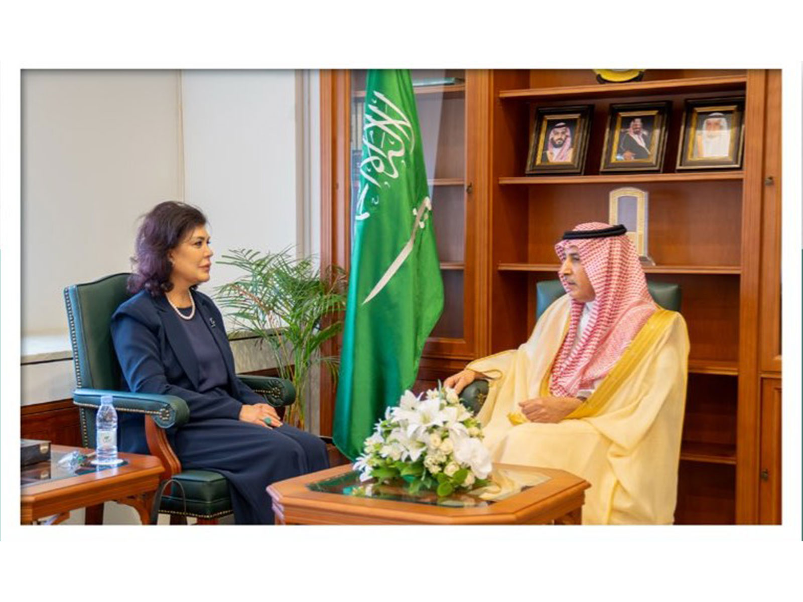 Saudi Arabian Foreign Minister Faisal bin Farhan and Ambassador of Iraq to Saudi Arabia, Safia AlSouhail (Photo: X@KSAmofaEN)