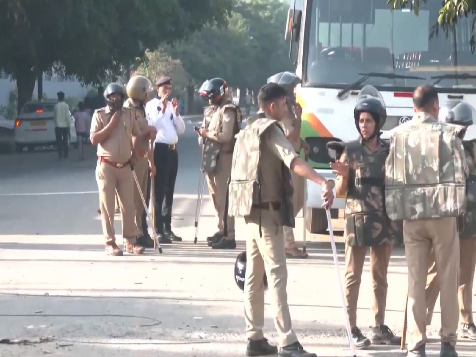 Visual from the workers protest in Noida Phase 2 (Photo/ANI)