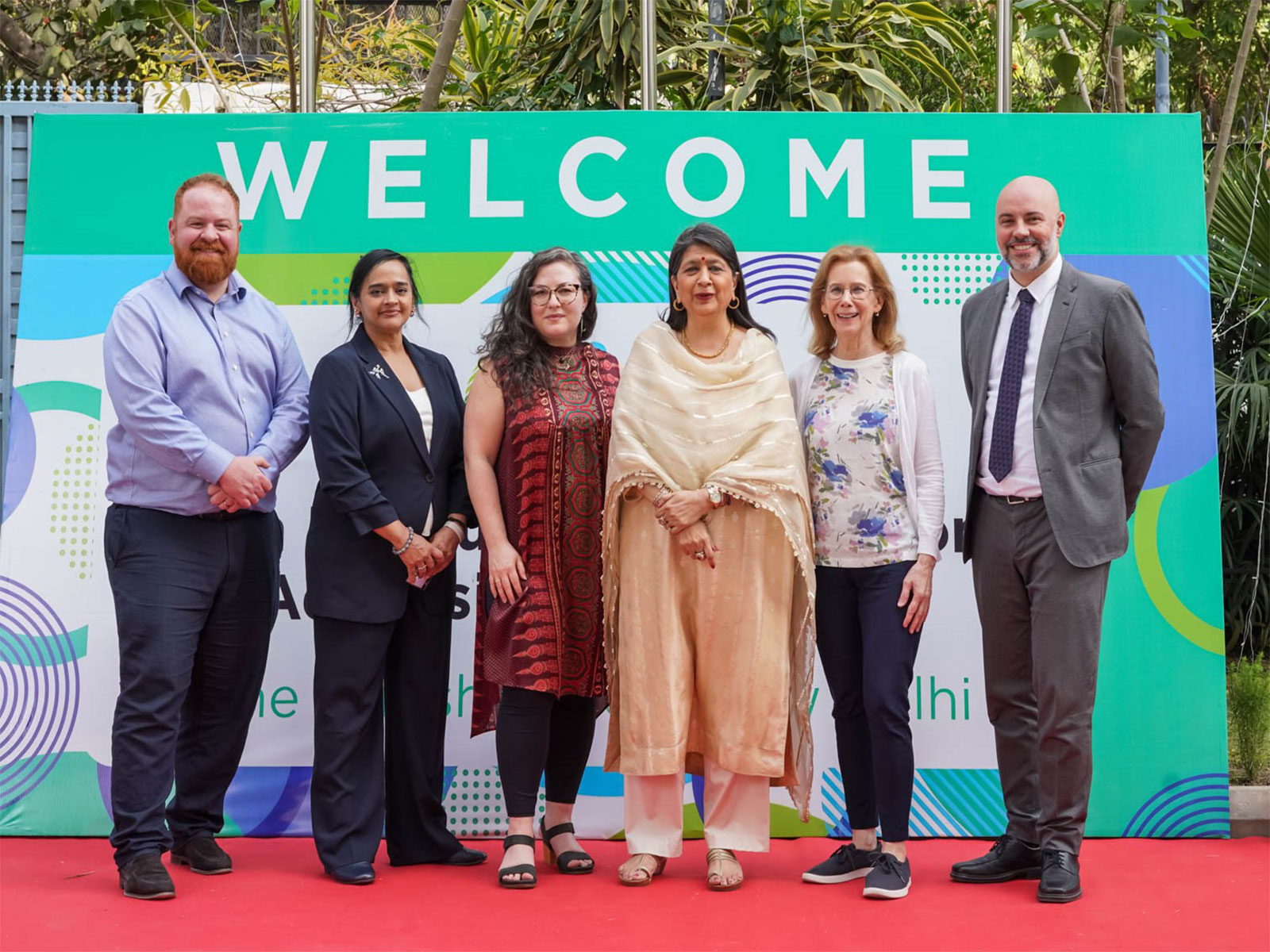 Daniel Furness, Sudha Govindswamy, Sarah Pearl, Vanita Uppal OBE, Jane Larsson and Frederico Silva at the inaugural CIS India Institute, at The British School New Delhi Daniel Furness, Sudha Govindswamy, Sarah Pearl, Vanita Uppal OBE, Jane Larsson and Frederico Silva at the inaugural CIS India Institute, at The British School New Delhi