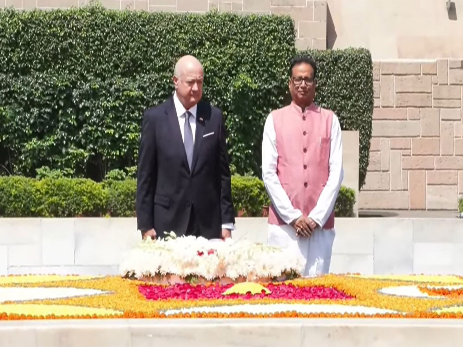 Austrian Federal Chancellor Christian Stocker paid tribute to Mahatma Gandhi at Rajghat. (Photo/ANI) Austrian Federal Chancellor Christian Stocker paid tribute to Mahatma Gandhi at Rajghat. (Photo/ANI)