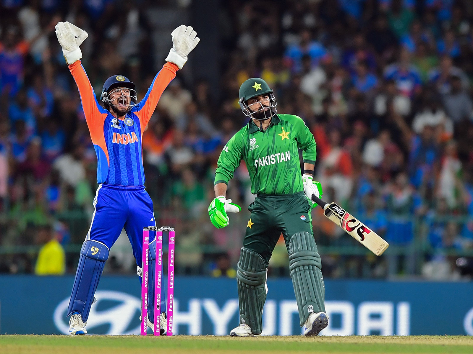 India and Pakistan cricket team players in action during a match (Photo: ANI)