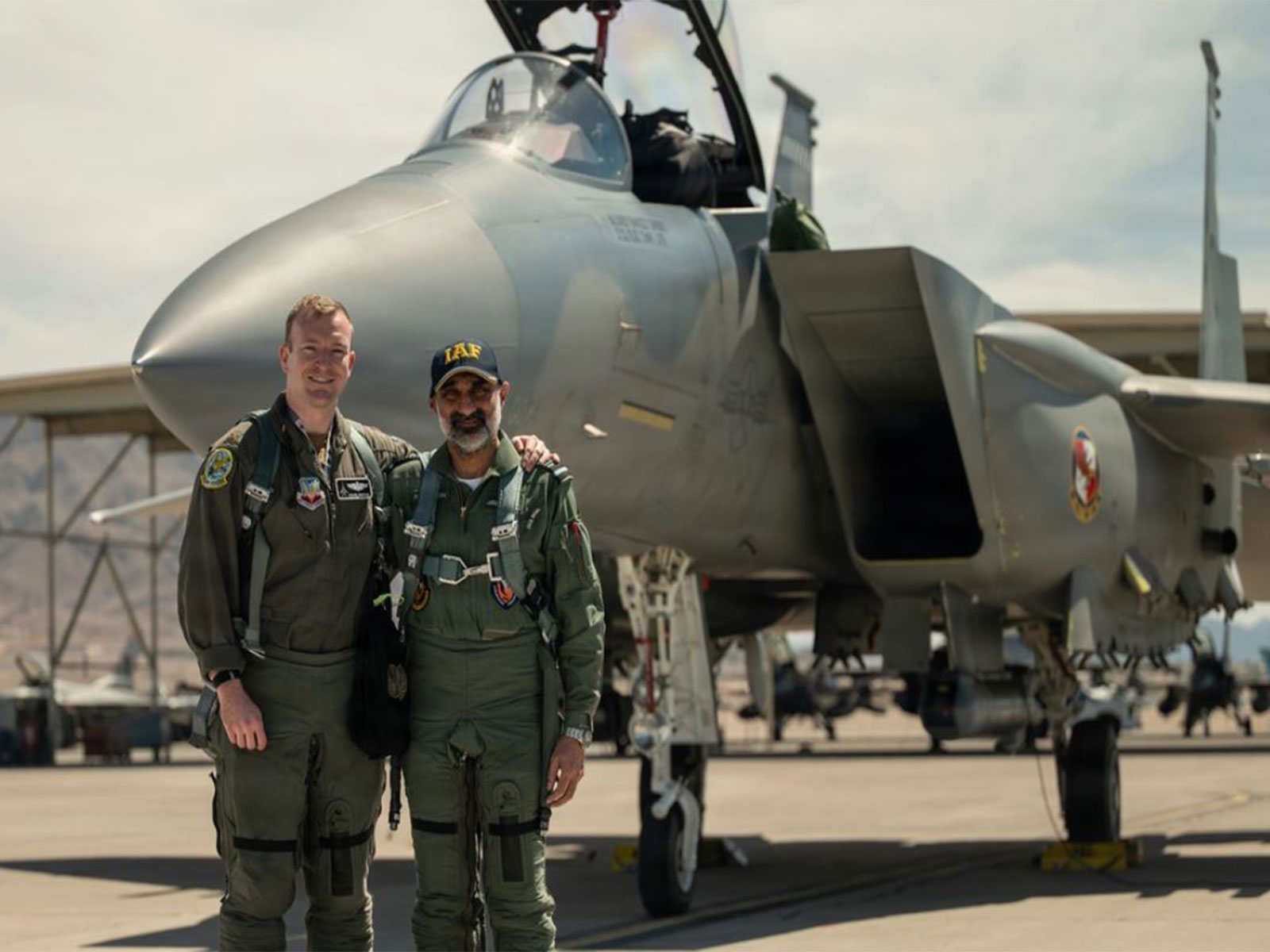 Indian Air Force Chief AP Singh with US Air Force Maj Matthew Benson ahead of his familiarisation flight in USAF F15EX. (Photo/ US Airforce)