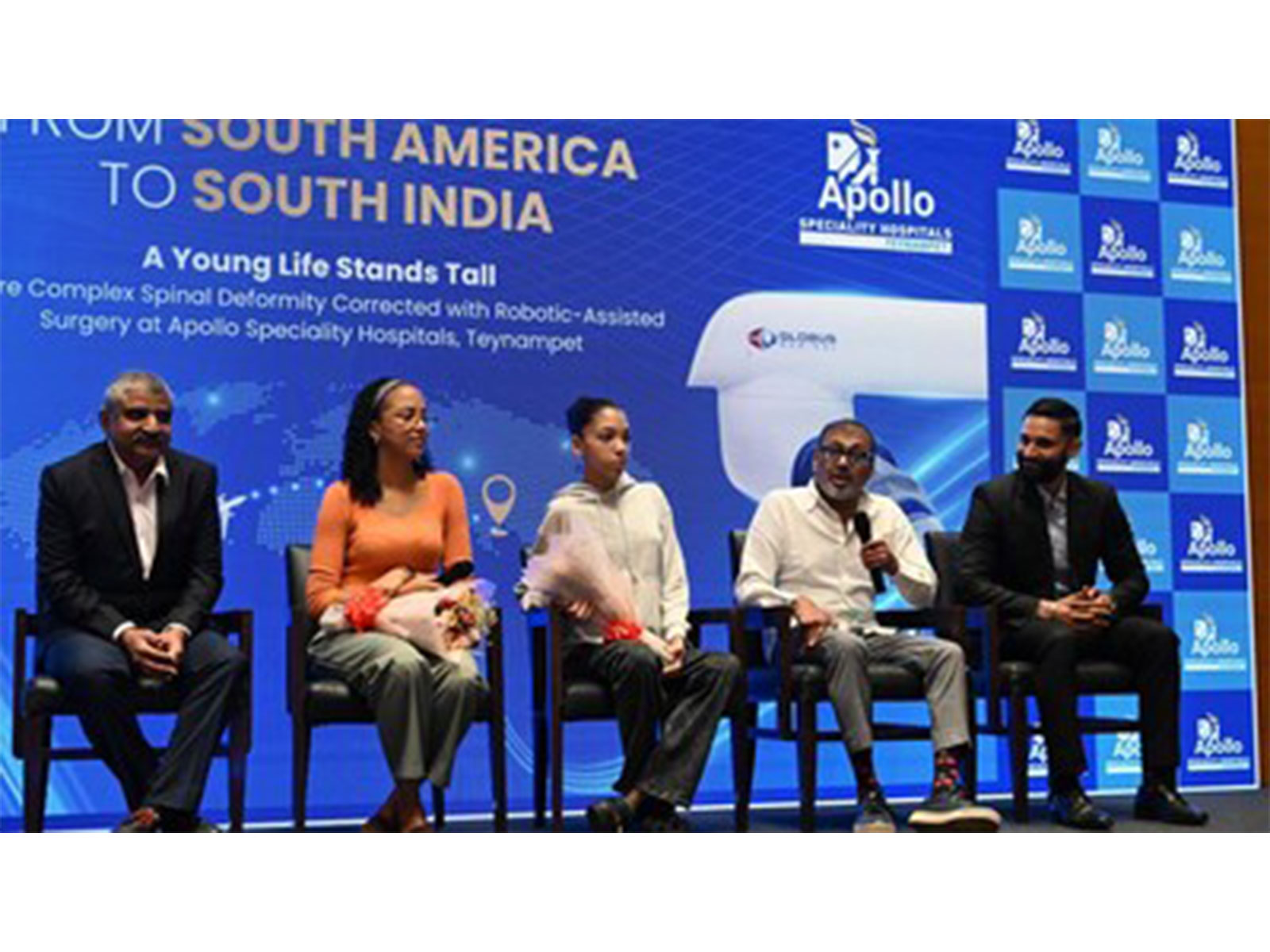 Sajan K. Hegde, Director – Spine Surgery, Apollo Speciality Hospitals, along with the team, with the 15-year-old international patient and her mother