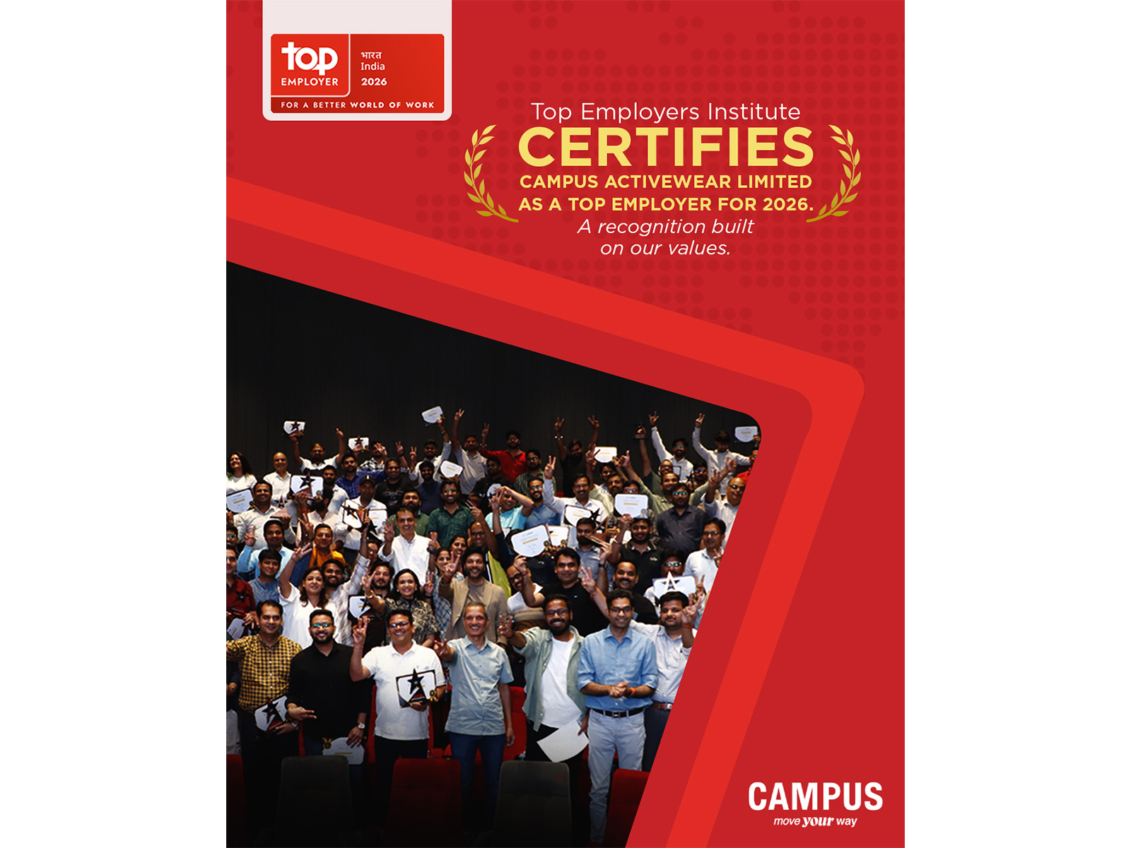 Campus Activewear Certified as India’s Top Employer for 2026 by Top Employers Institute Campus Activewear Certified as India’s Top Employer for 2026 by Top Employers Institute
