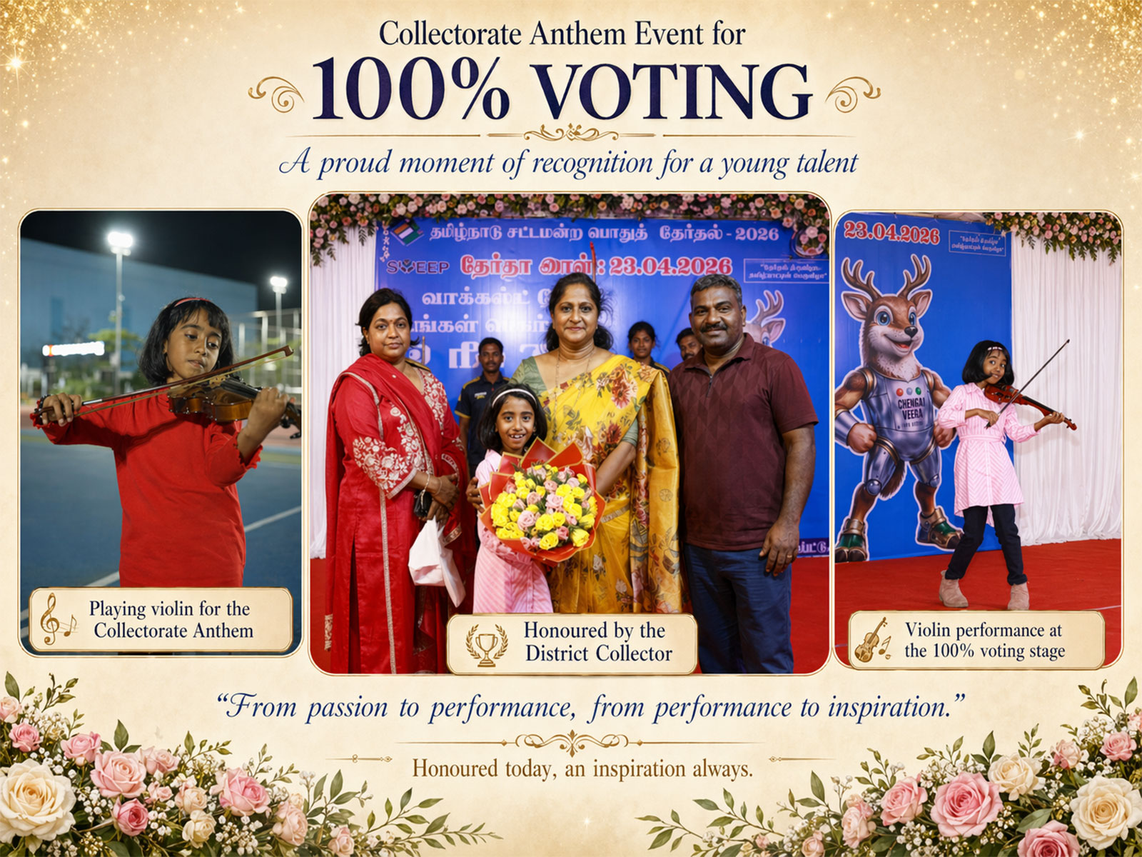 8-Year-Old Musical Prodigy Victoria Isaac Joins Forces with Chengalpattu District Collectorate for 100% Voter Turnout Campaign