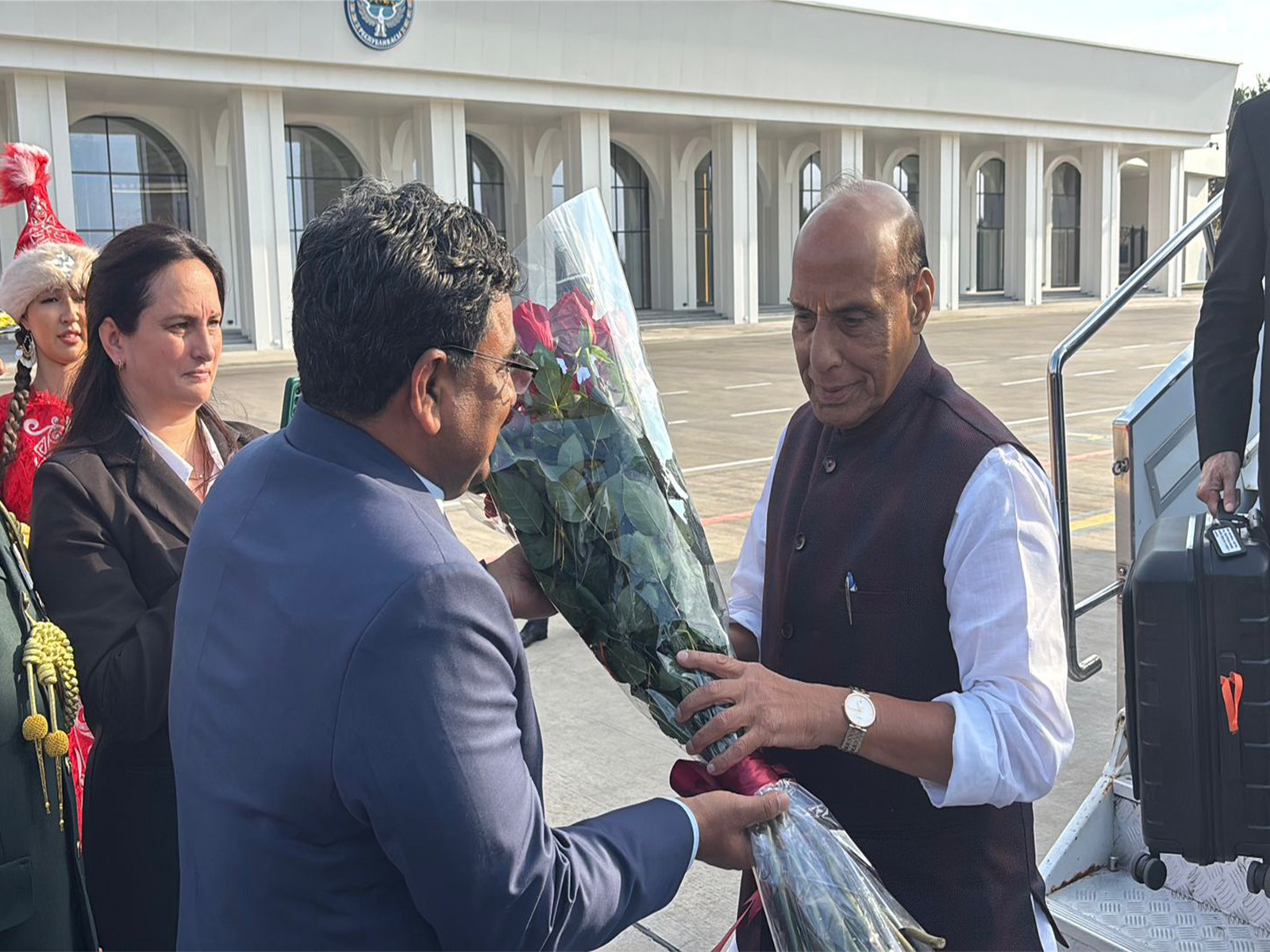 Kyrgyzstan: Rajnath Singh arrives in Bishkek to attend SCO Defence Ministers’ Meeting (Photo/ANI)