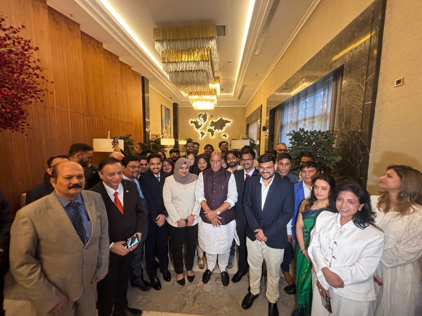 Defence Minister Rajnath Singh receives warm welcome from Indian diaspora in Kyrgyzstan's capital of Bishkek (Photo/ANI)
