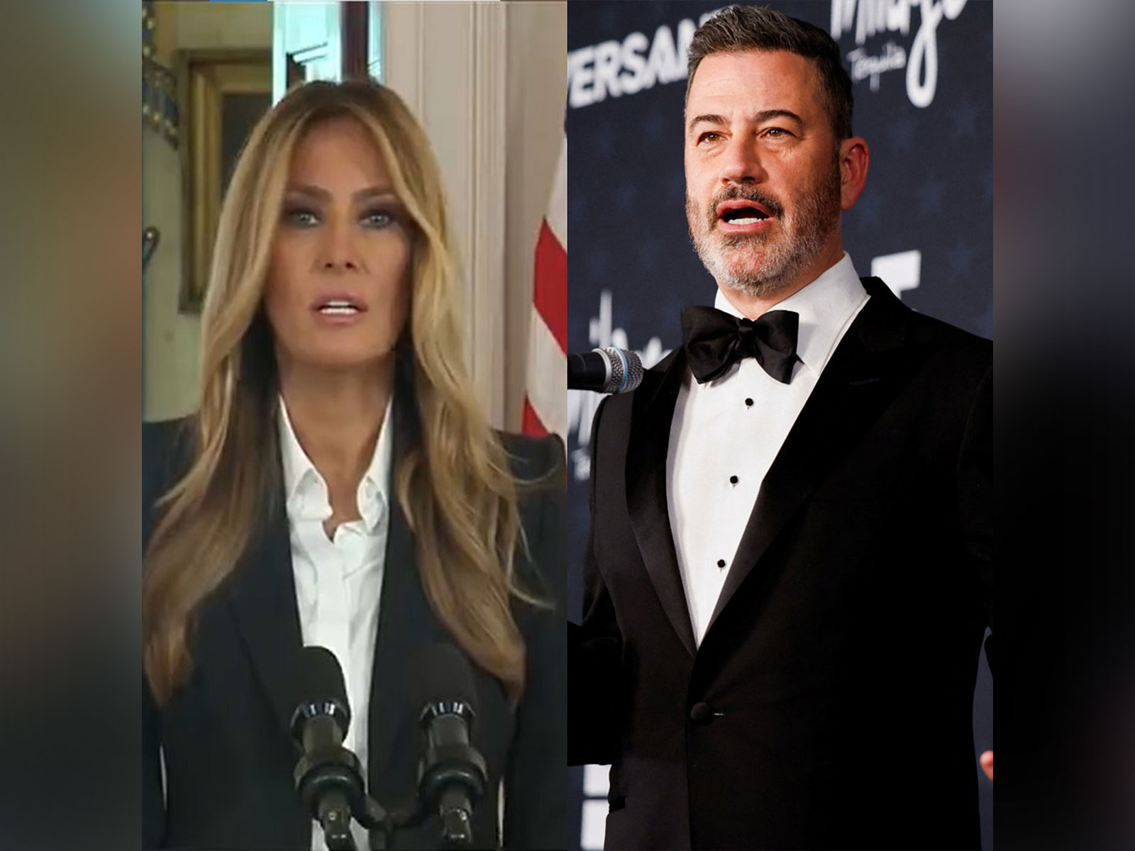 US First Lady Melania Trump (Photo/X/WhiteHouse), Jimmy Kimmel (Photo/Reuters)
