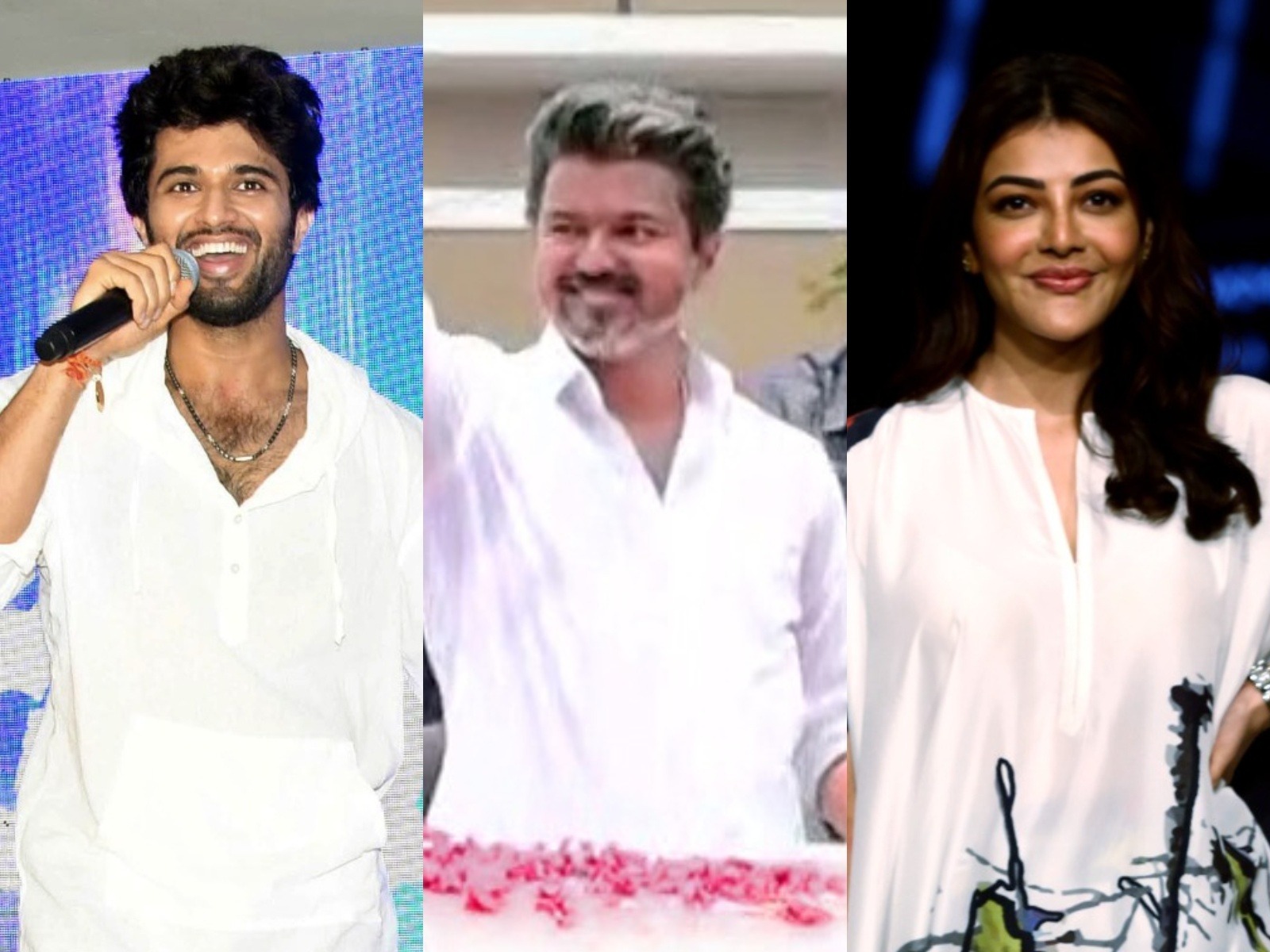 Vijay Deverakonda, TVK's Vijay and Kajal Aggarwal (Photo/ANI)