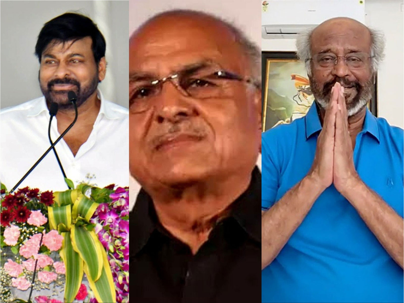 Chiranjeevi, RB Choudary and Rajinikanth (Photo/ANI/@Chiranjeevi)