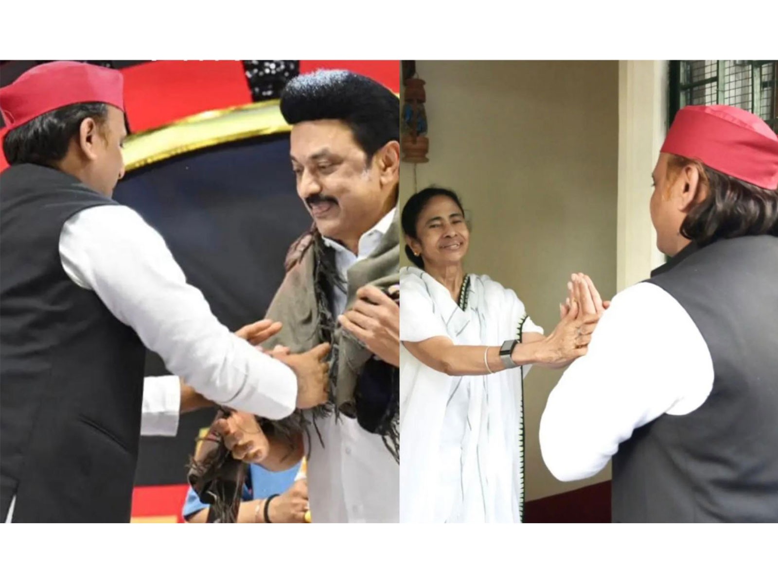Akhilesh Yadav with TMC chief Mamata Banerjee and DMK supremo MK Stalin (Photo/@yadavakhilesh)