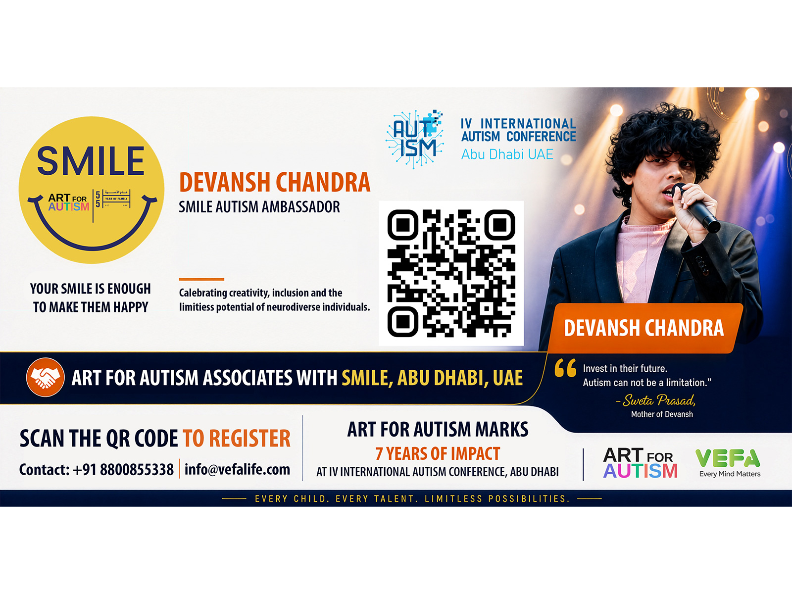 Devansh Chandra, Neurodiverse Singer, Named Global Ambassador at Abu Dhabi’s IV International Autism Conference 2026; Art for Autism Marks 7 Years