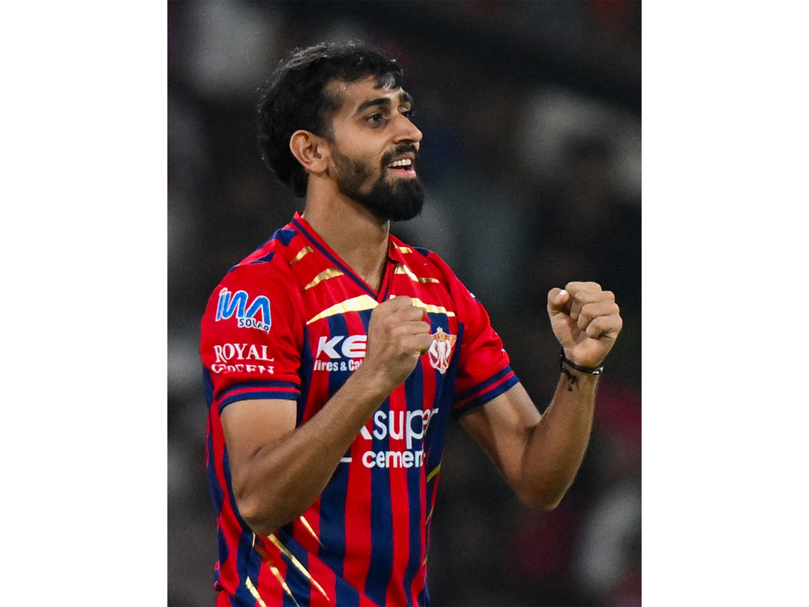 LSG pacer Prince Yadav celebrating (Photo: ANI)