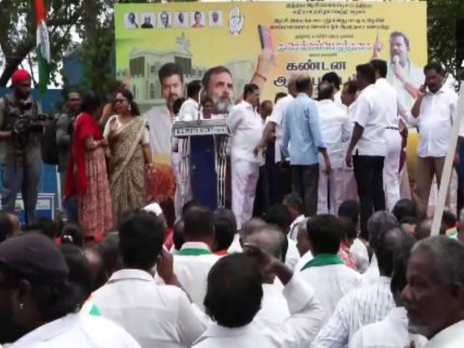 Tamil Nadu Congress on Friday staged a protest amid delay in government formation in Tamil Nadu. (Photo/ANI)