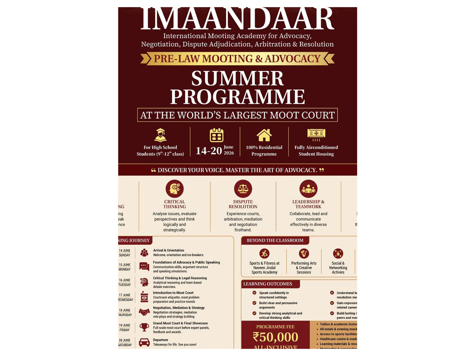 Jindal Global Law School Launches India’s First Pre-Law Summer Programme in Mooting & Advocacy for High School Students