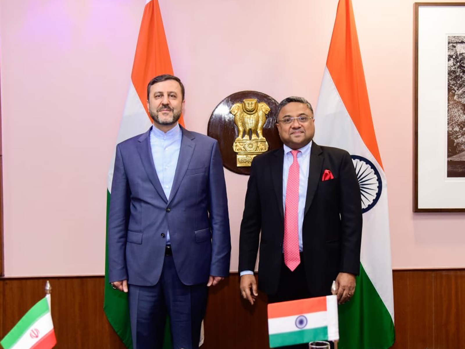 MEA Secretary (West) Sibi George alongwith Iran's Deputy Foreign Minister for Legal and International Affairs, Kazem Gharibabadi (Photo/X/@MEAIndia)