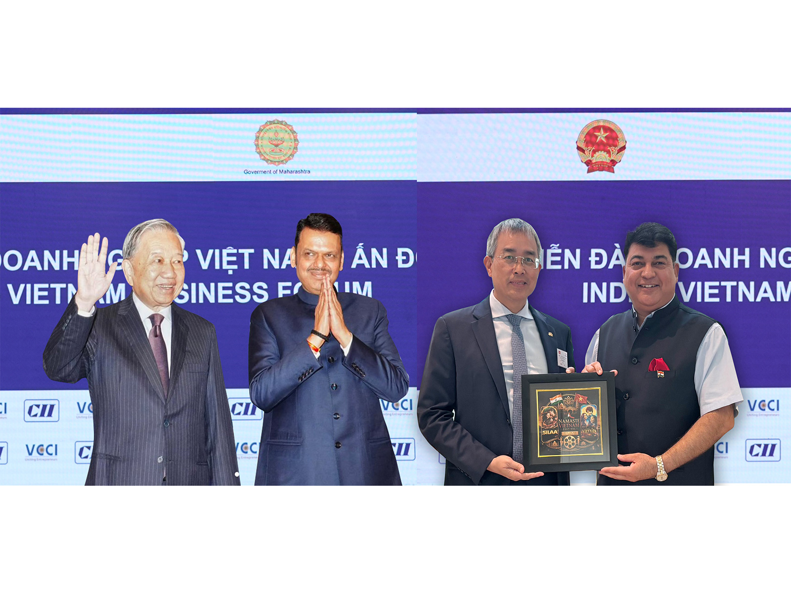 President To Lam, CM Devendra Fadnavis, VNA Chairman Dang Ngoc Hoa and Captain Rahul Bali President To Lam, CM Devendra Fadnavis, VNA Chairman Dang Ngoc Hoa and Captain Rahul Bali