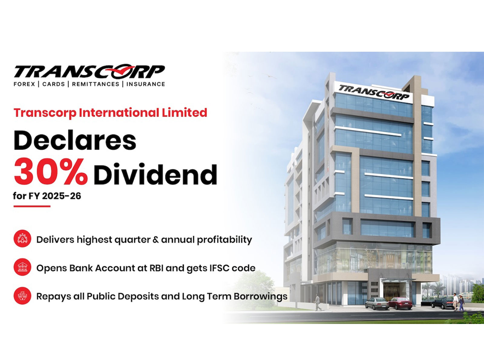 Transcorp delivers all-time high earnings for Q4 and FY26; declares 30% dividend and gains access to RBI’s Centralised Payment Systems with NEFT/RTGS capabilities Transcorp delivers all-time high earnings for Q4 and FY26; declares 30% dividend and gains access to RBI’s Centralised Payment Systems with NEFT/RTGS capabilities