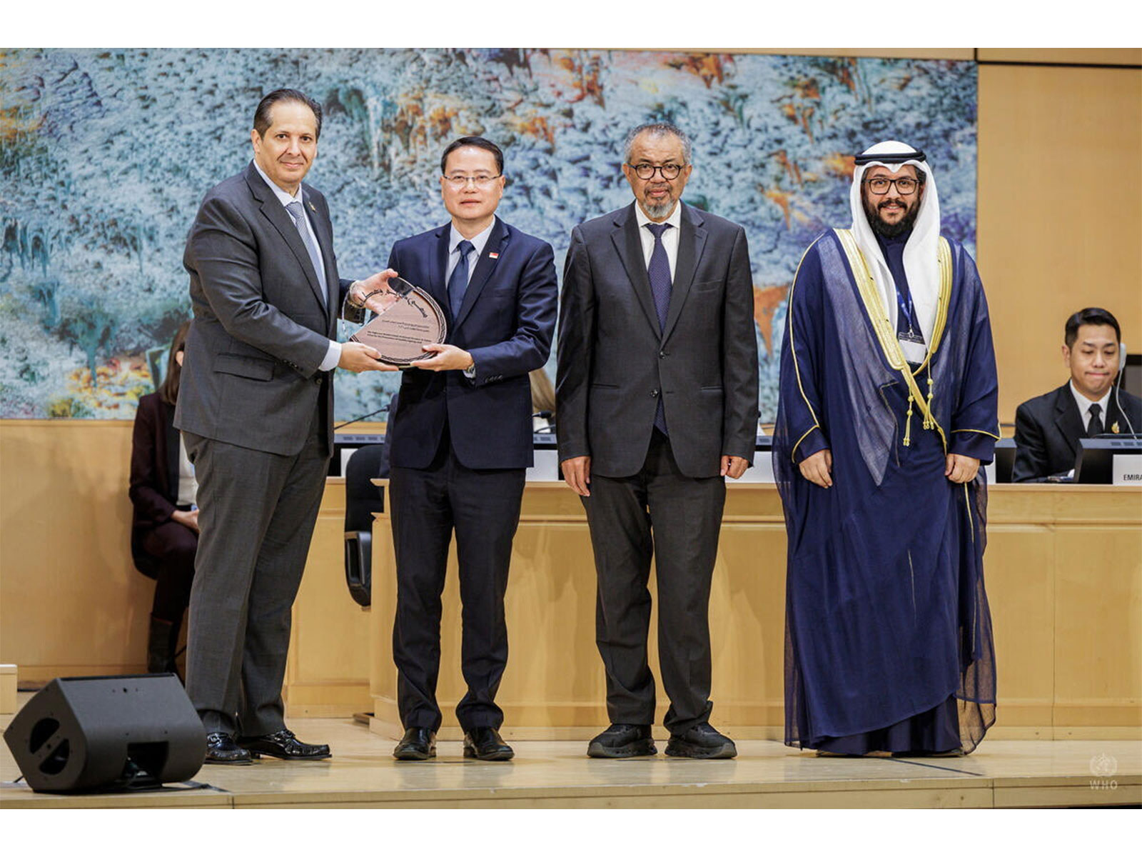 Professor Ng Wai Hoe, Group CEO, SingHealth, (second from left) receiving the His Highness Sheikh Sabah Al-Ahmad Al-Jaber Al-Sabah Prize for the Promotion of Healthy Ageing at the WHO Assembly on 20 May 2026. (Photo credit: World Health Organization) Professor Ng Wai Hoe, Group CEO, SingHealth, (second from left) receiving the His Highness Sheikh Sabah Al-Ahmad Al-Jaber Al-Sabah Prize for the Promotion of Healthy Ageing at the WHO Assembly on 20 May 2026. (Photo credit: World Health Organization)
