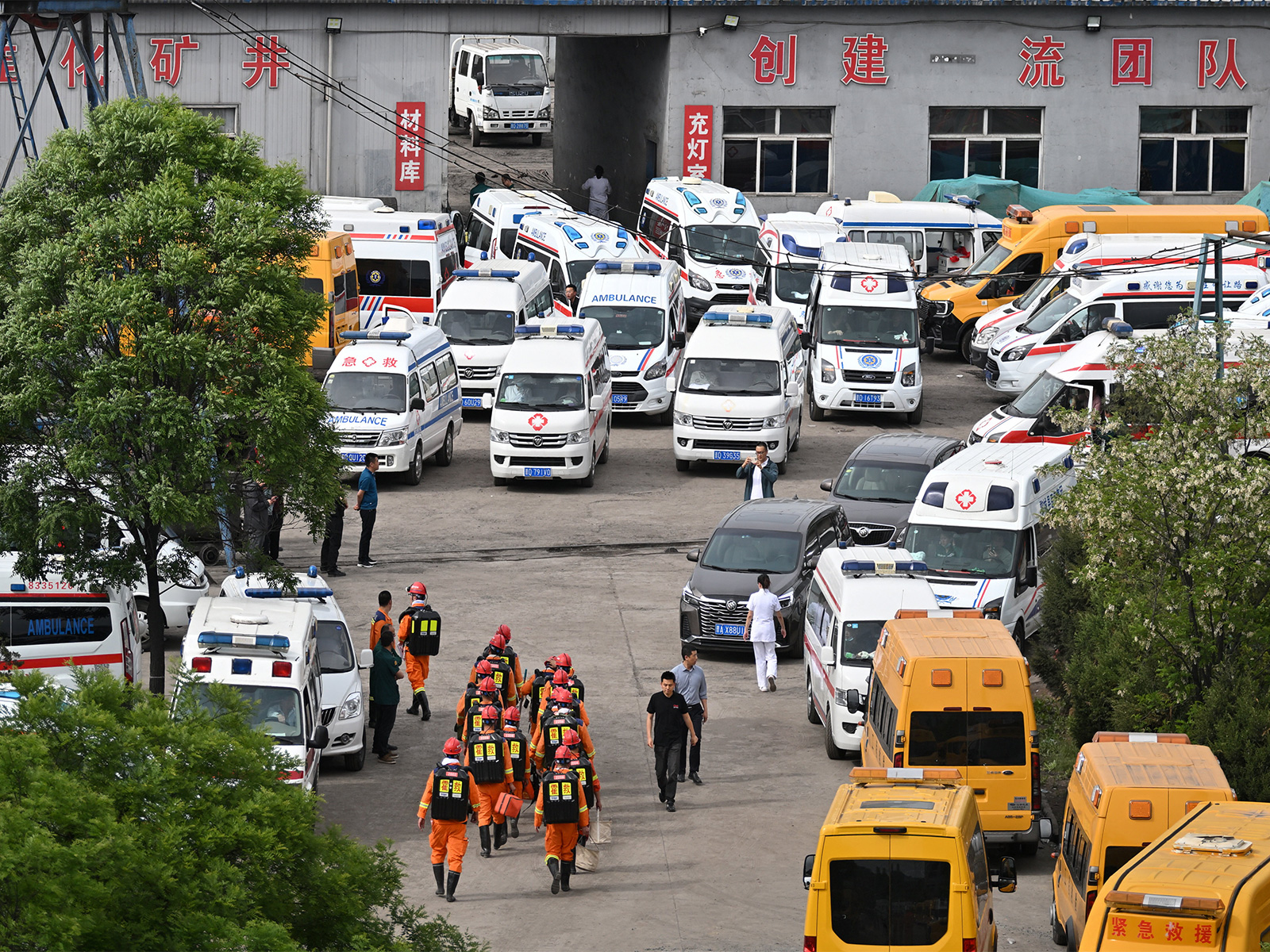 Rescuers work at the site following a gas explosion at Liushenyu coal mine in Qinyuan county, Shanxi province, China (CNS Photo via Reuters)