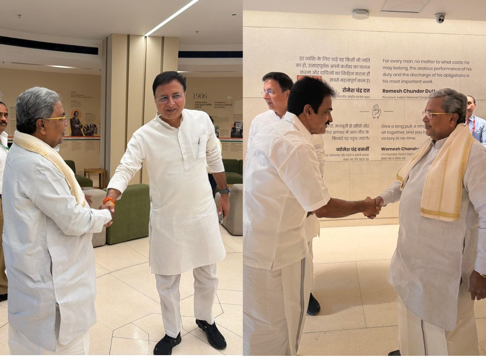 Karnataka CM Siddaramaiah meets Congress General Secretaries KC Venugopal and Randeep Surjewala (Photo/Karnataka CMO)