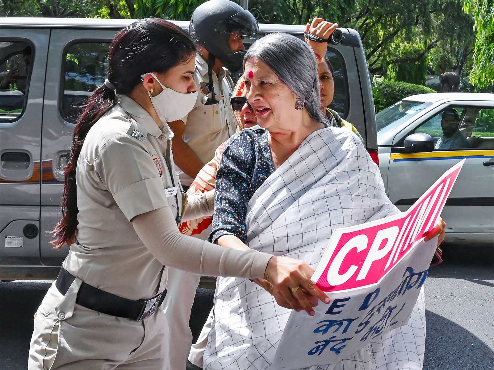 CPI(M) leader Brinda Karat during the protest (Photo/ANI) CPI(M) leader Brinda Karat during the protest (Photo/ANI)
