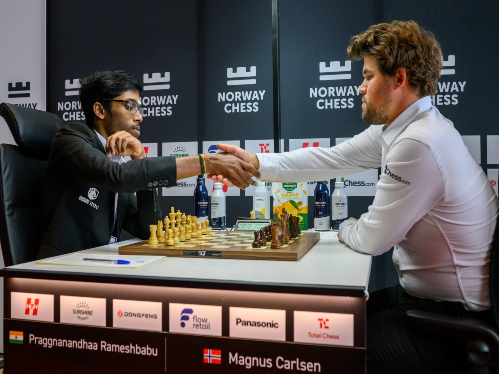 Rameshbabu Praggnanandhaa (L) during a Norway Chess game against Magnus Carlsen. (Photo: X/@rpraggnachess) Rameshbabu Praggnanandhaa (L) during a Norway Chess game against Magnus Carlsen. (Photo: X/@rpraggnachess)