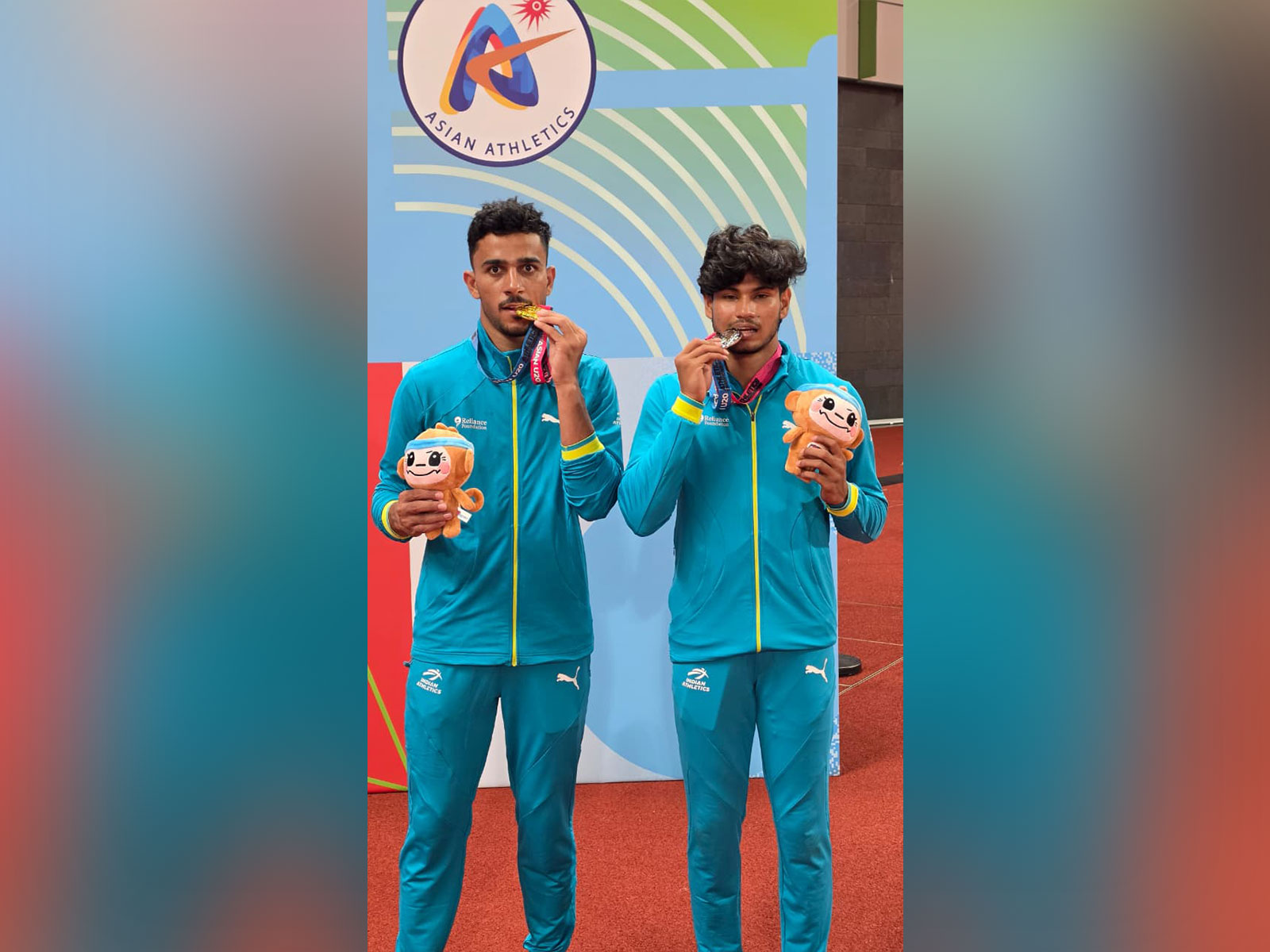 Shahnavaz Khan (left) and Jithin Arjunan Raman Chandrasekaran won gold and silver in men’s long jump at 22nd Asian U20 Athletics Championships. (Photo: AFI media)