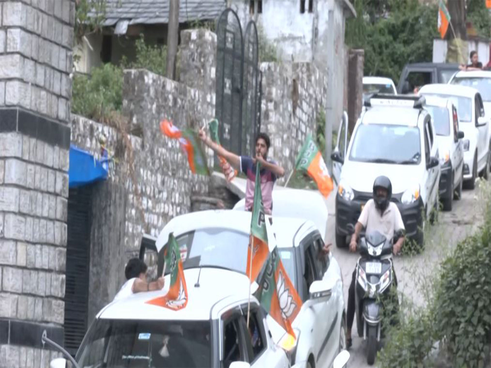 BJP workers celebrate municipal corporation election victory in Dharamshala (Photo/ANI) BJP workers celebrate municipal corporation election victory in Dharamshala (Photo/ANI)