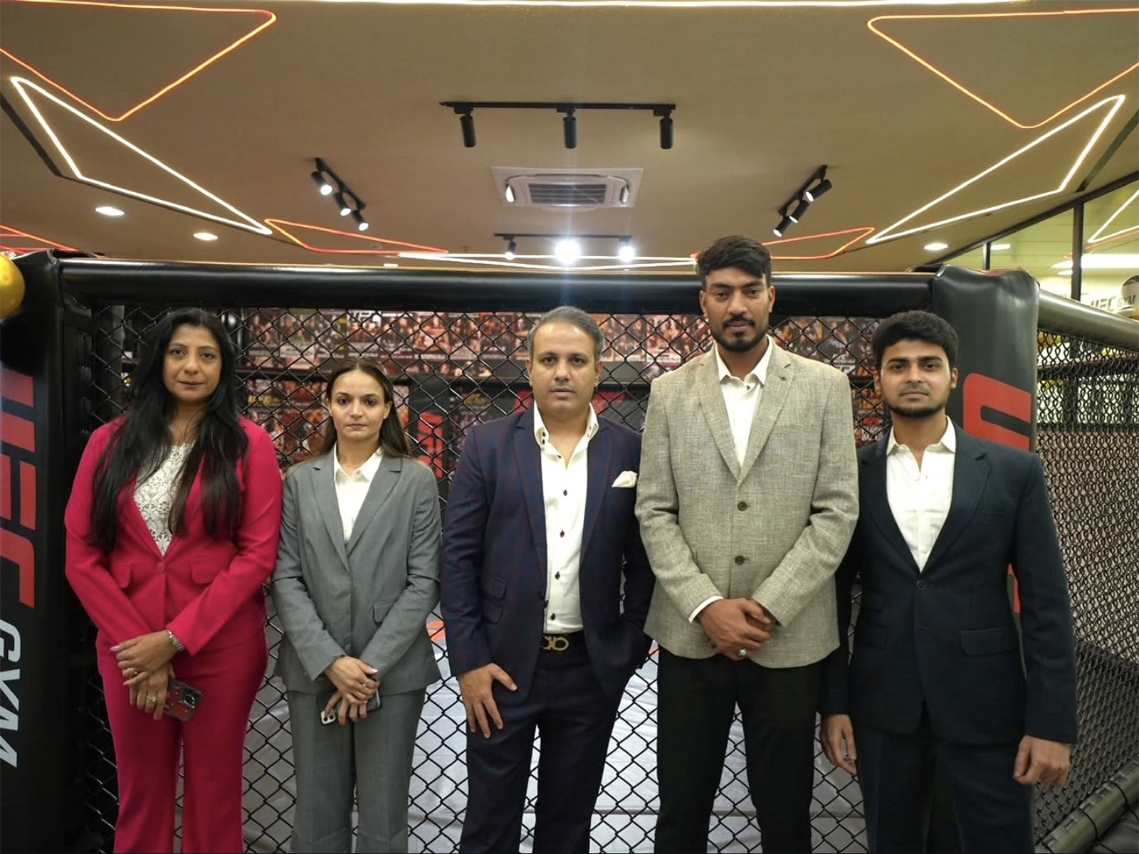 (L-R) Sanyogita Ramanan, C.A. Kajol Palsaniya, Istayak Ansari, Ghanshyam Yadav and Mohammed Rabi at the UFC GYM Jagatpura grand launch (L-R) Sanyogita Ramanan, C.A. Kajol Palsaniya, Istayak Ansari, Ghanshyam Yadav and Mohammed Rabi at the UFC GYM Jagatpura grand launch