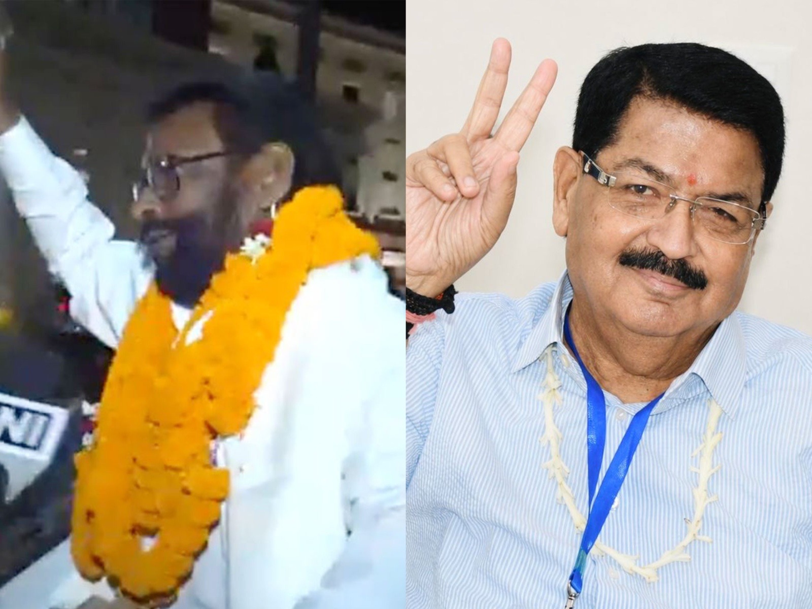 Baidyanath Ram (JMM) and Parimal Nathwani (NDA-backed) pose after securing their seats in the Upper House amid a high-stakes contest (Photo/ANI) Baidyanath Ram (JMM) and Parimal Nathwani (NDA-backed) pose after securing their seats in the Upper House amid a high-stakes contest (Photo/ANI)