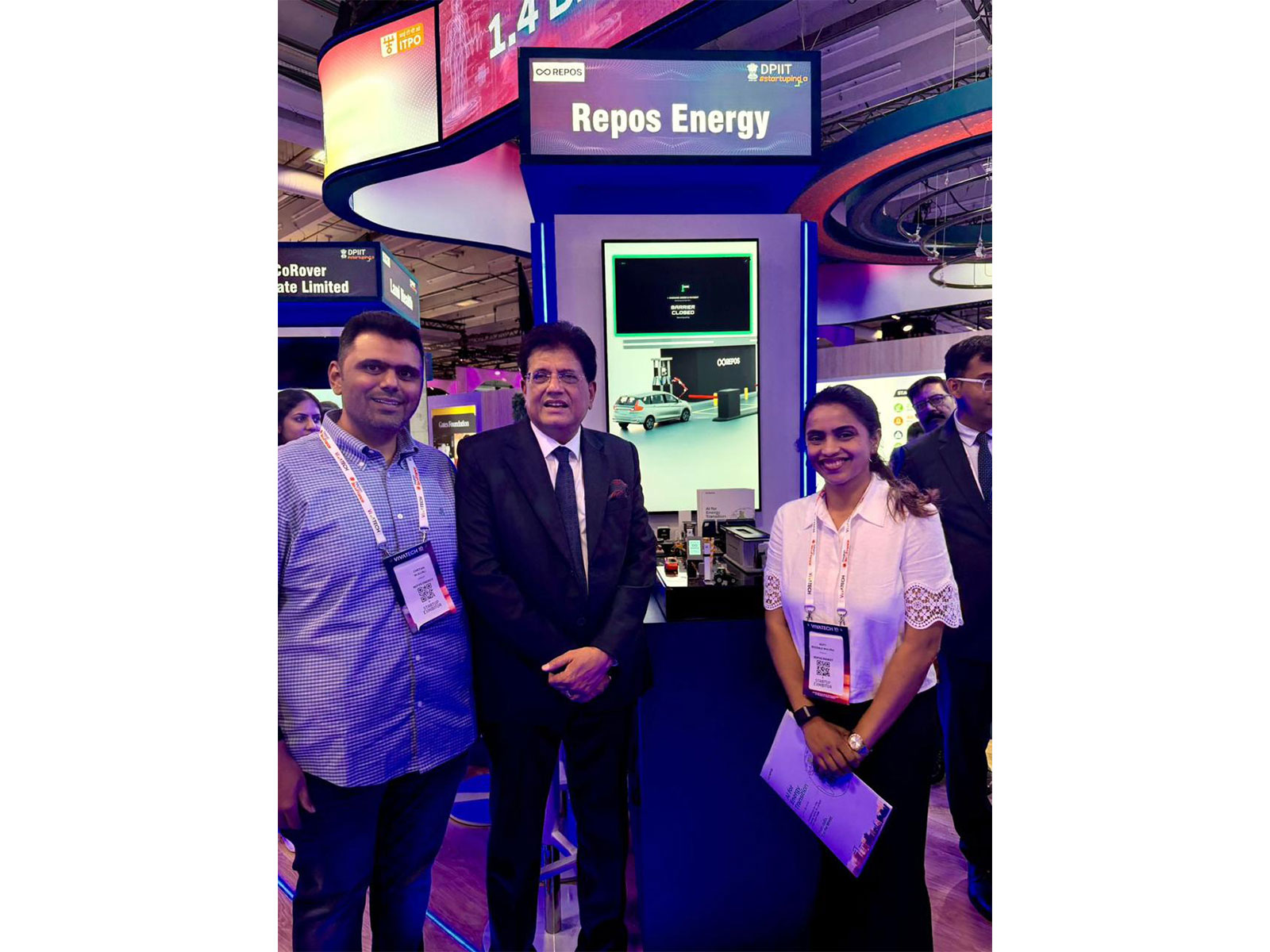(L-R) Chetan Walunj, Founder, Repos Energy; Piyush Goyal, Union Minister of Commerce and Industry; and Aditi Bhosale Walunj, Founder, Repos Energy, at VivaTech 2026, Paris (L-R) Chetan Walunj, Founder, Repos Energy; Piyush Goyal, Union Minister of Commerce and Industry; and Aditi Bhosale Walunj, Founder, Repos Energy, at VivaTech 2026, Paris
