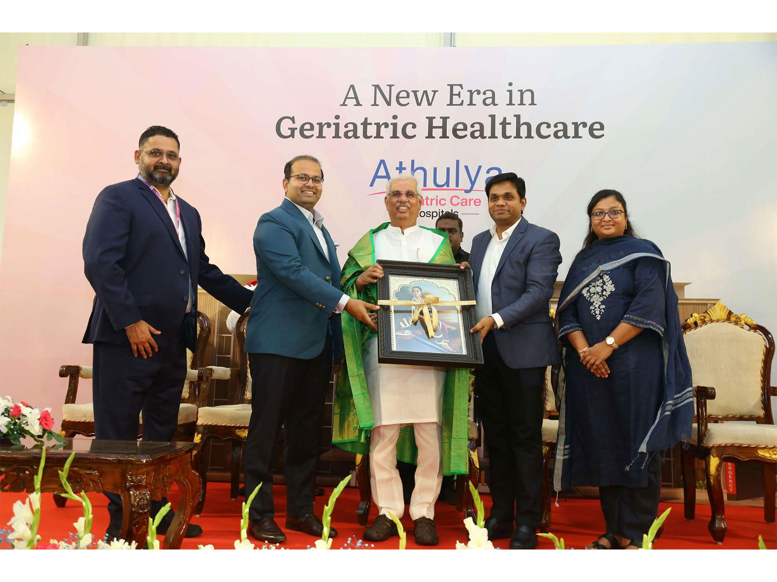 Photo (L-R): Prasanna Natarajan, Dir.; Dr. Karthik Narayan R, Founder & MD; Gov. Thiru R. V. Arlekar; Srinivasan Govindaraj, Founder & CEO; Krishna Kavya, Dir., Athulya. Photo (L-R): Prasanna Natarajan, Dir.; Dr. Karthik Narayan R, Founder & MD; Gov. Thiru R. V. Arlekar; Srinivasan Govindaraj, Founder & CEO; Krishna Kavya, Dir., Athulya.