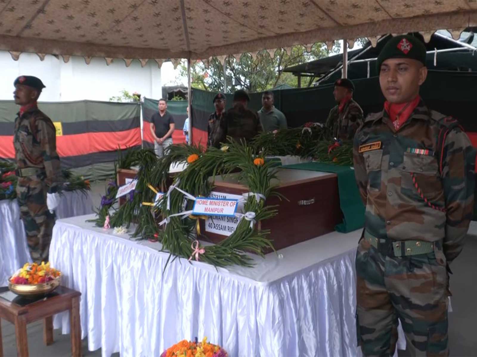 Wreath-laying held for Assam Rifles jawans killed in Ukhrul ambush (Photo/ANI) Wreath-laying held for Assam Rifles jawans killed in Ukhrul ambush (Photo/ANI)