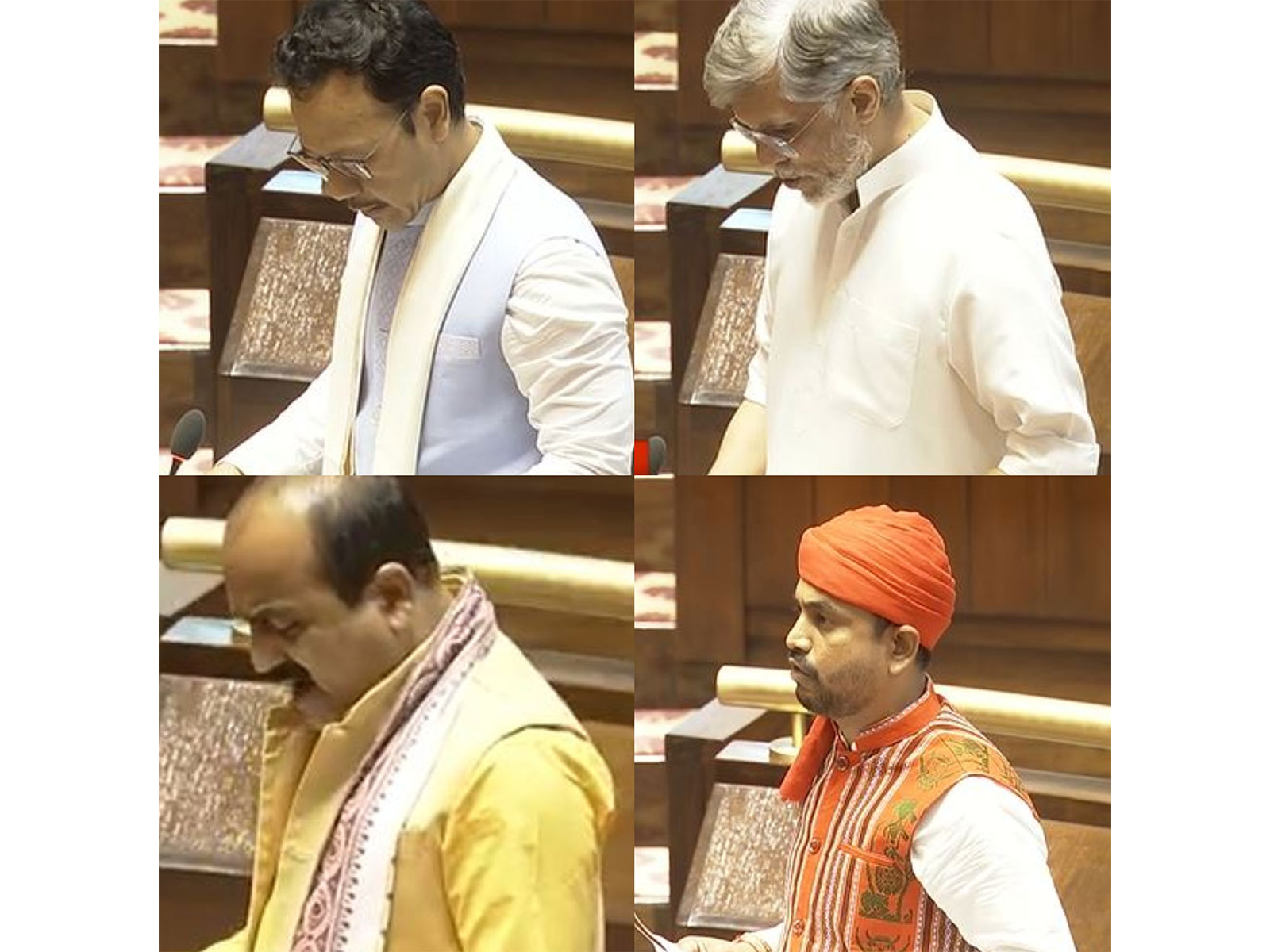 Newly elected members of the Rajya Sabha from various political parties taking their oaths on the first day of the Monsoon Session of Parliament (Photo/Sansad TV) Newly elected members of the Rajya Sabha from various political parties taking their oaths on the first day of the Monsoon Session of Parliament (Photo/Sansad TV)