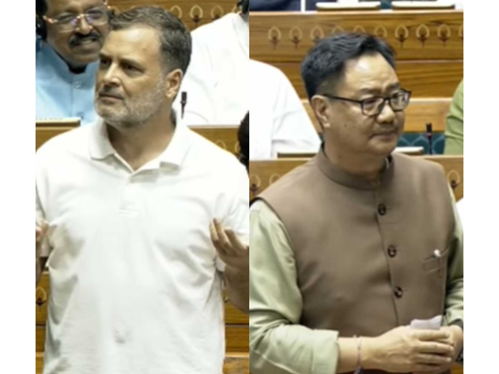 Congress MP and LoP Rahul Gandhi and  Minister of Parliamentary Affairs Kiren Rijiju (Photo/Sansad tv)